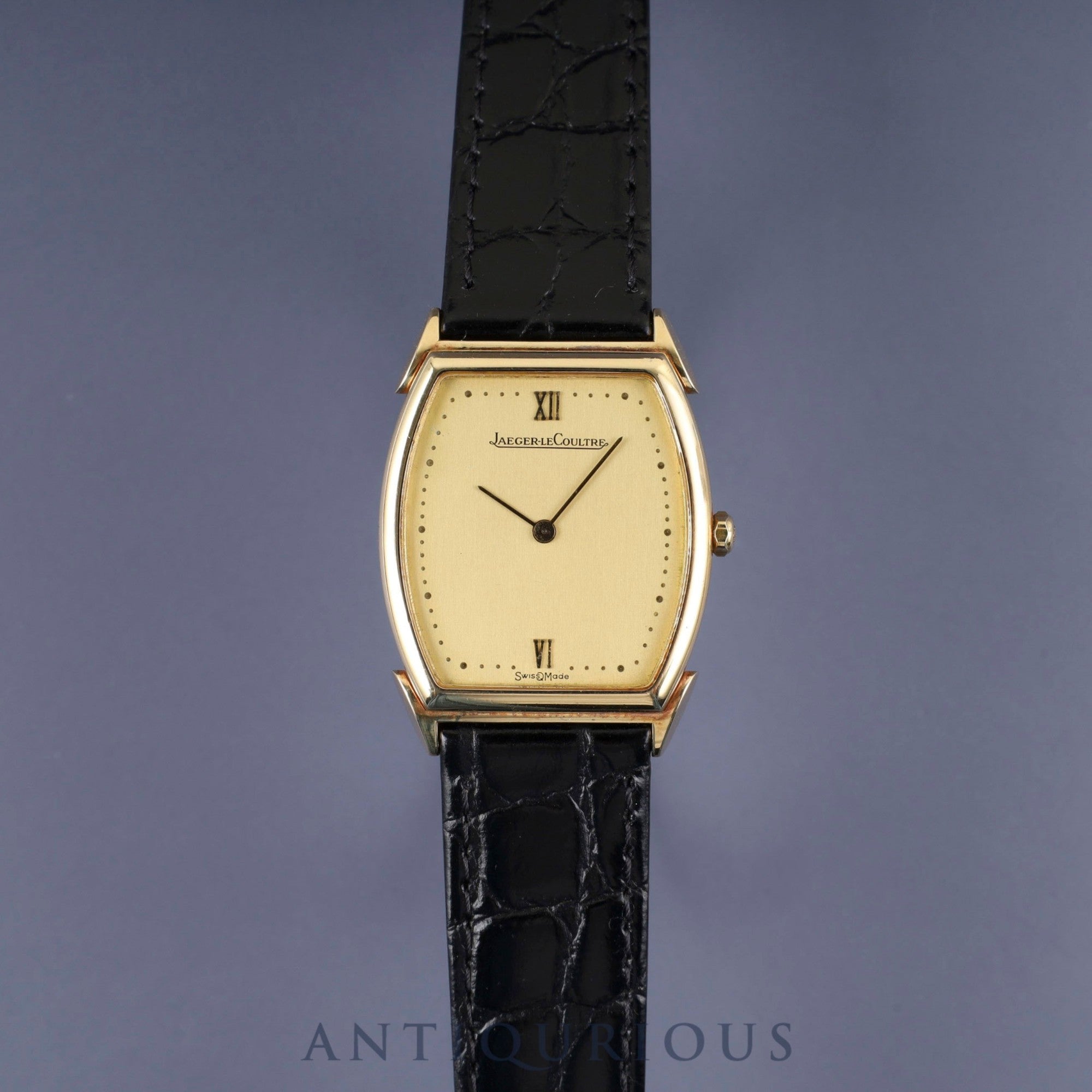 Jaeger-LeCoultre Vintage Tonneau 140.067.1 Quartz Cal.-750 Leather Strap with Genuine GP Buckle Gold Dial Warranty Booklet Overhauled