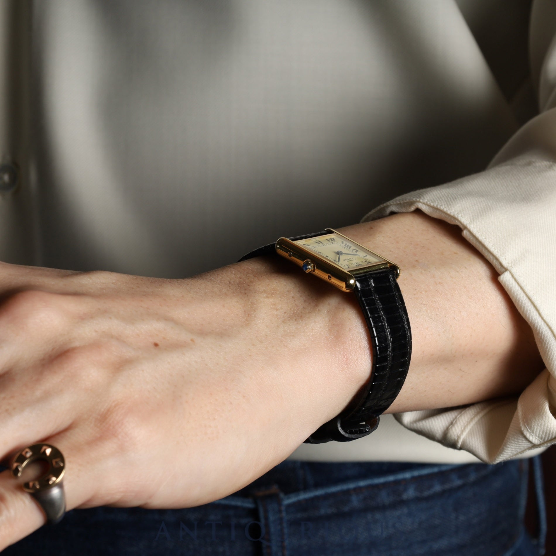 カルティエ マストタンク LM 6 81006 クォーツ Cal.81 925 革 純正尾錠(GP)アイボリーローマン文字盤 オーバーホール済み 新品仕上げ済み