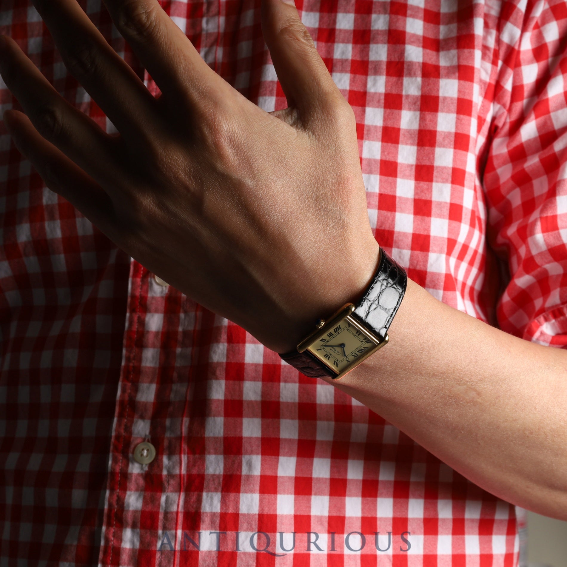 カルティエ マストタンク LM 590005 クォーツ Cal.90 SV925 革 純正尾錠(GP) アイボリーローマン文字盤 1982年頃~1995年頃 オーバーホール済み