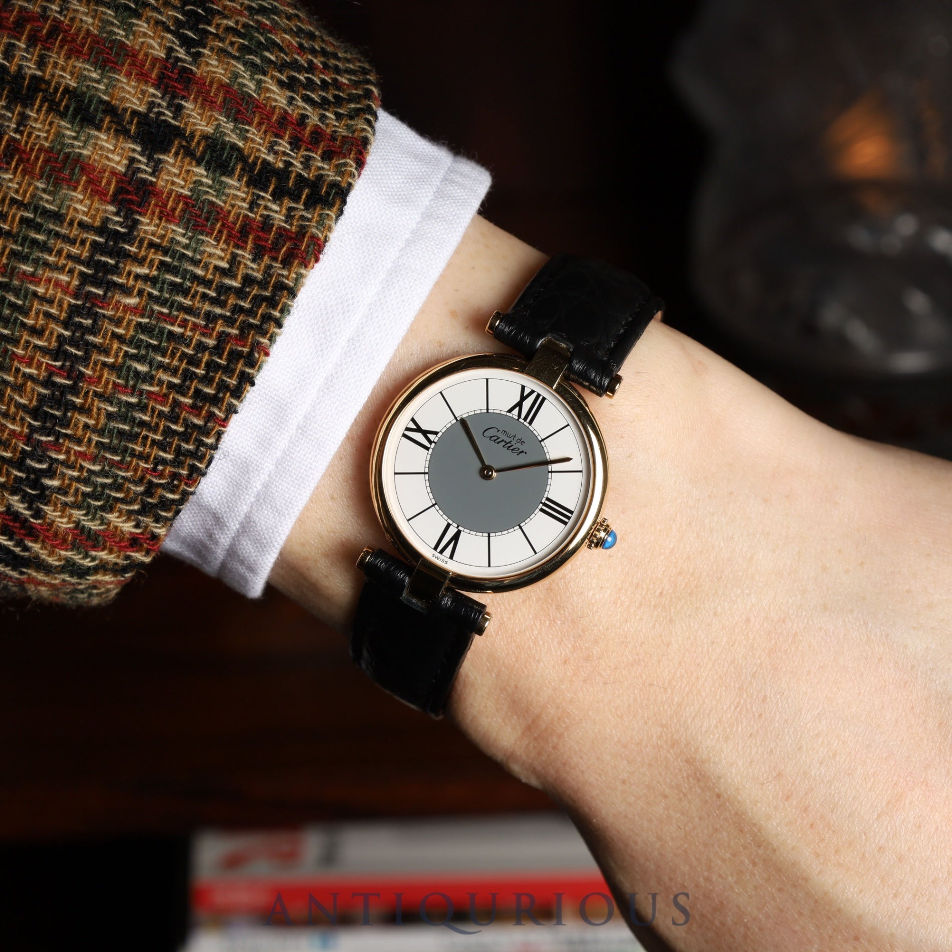 カルティエ マスト ヴァンドーム VLC LM 590003 クォーツ Cal.90 SV925 革 純正Dバックル(GP) センターグレー飛びローマン文字盤 オーバーホール済み