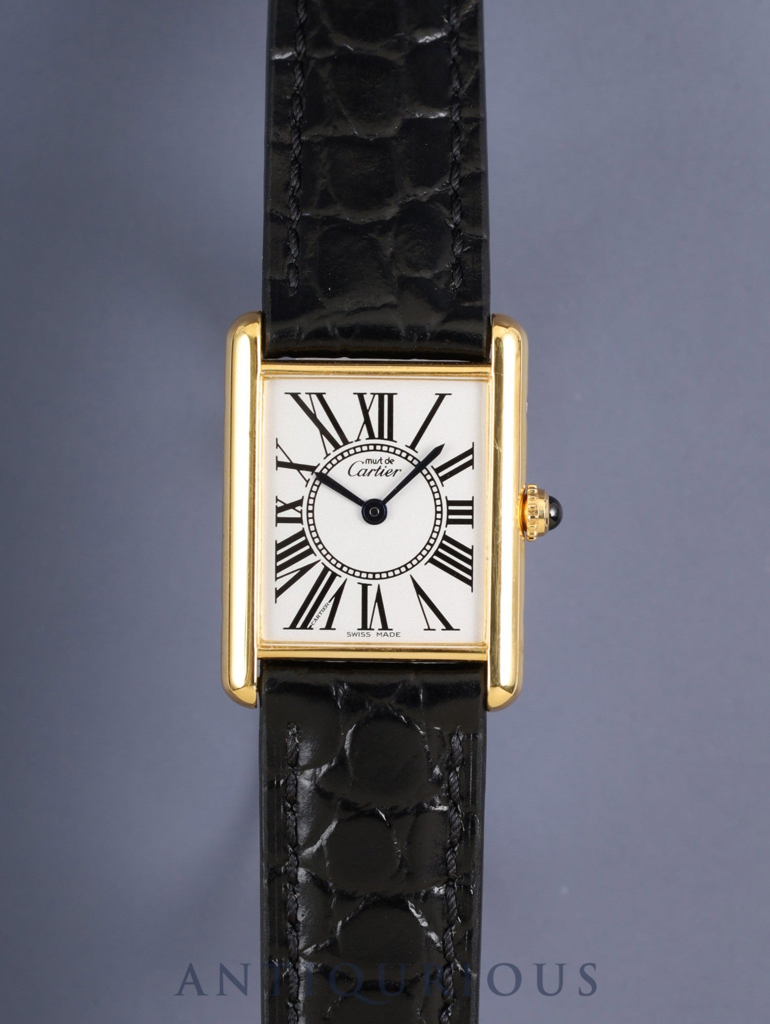 Cartier Must Tank LM 590005 Quartz SV925 Leather Original Pin Buckle (GP) Opaline Dial (SWISS MADE) Polished, Complete Service at Cartier Boutique