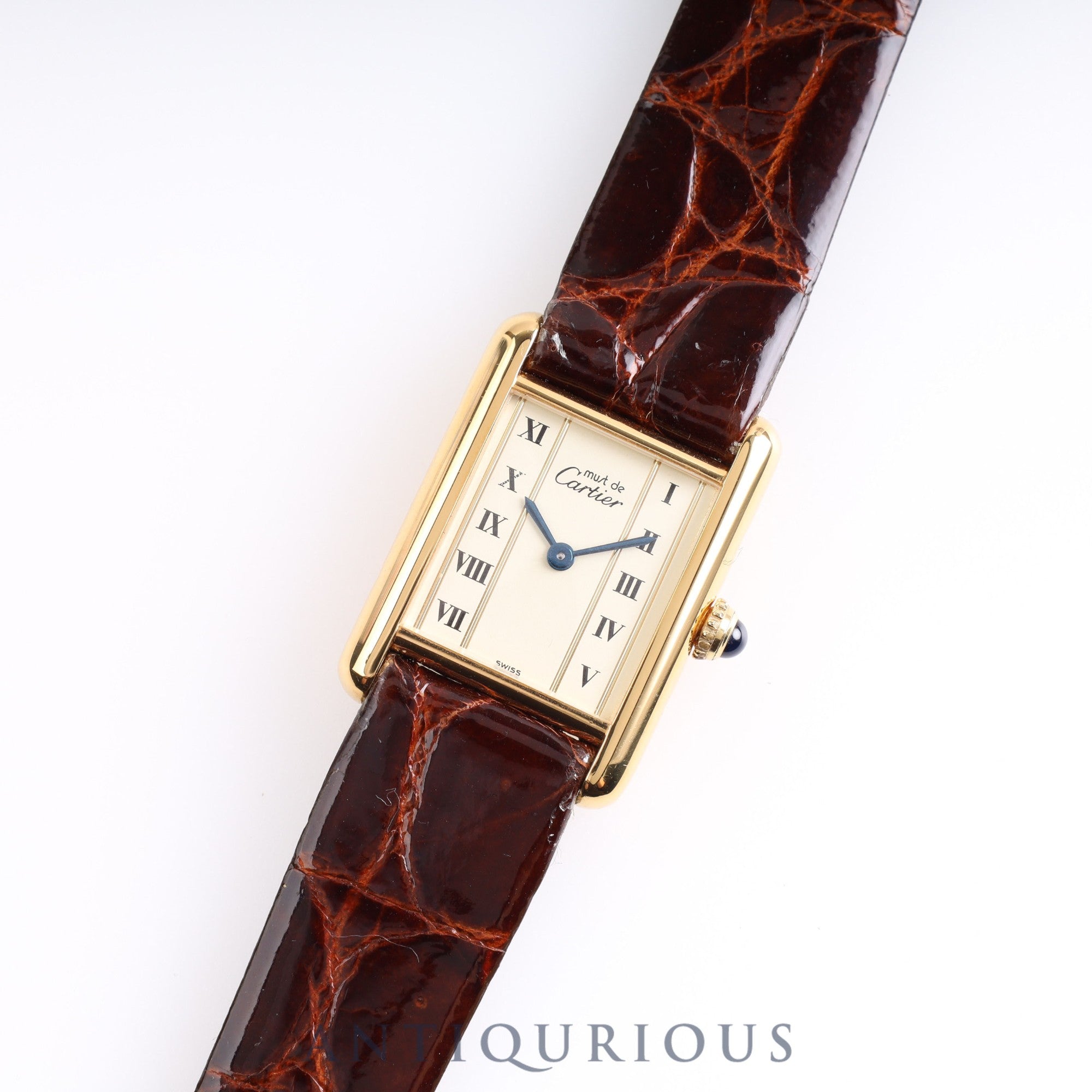 Cartier Must Tank SM Straight Roman Dial 5057001 925 Leather Genuine Buckle (GP) Quartz Mid 1980s - circa 1994