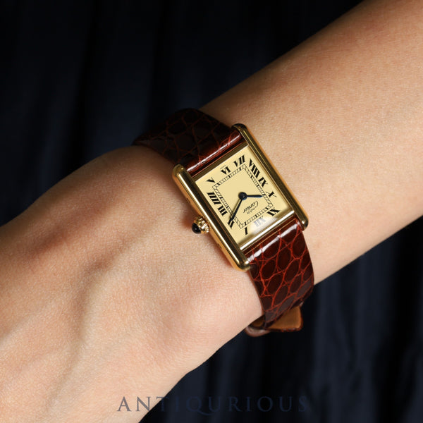 Cartier Must Tank SM 1613 Quartz Cal.057 SV925 Leather Genuine Buckle (GP) Ivory Dial Box Warranty (1996) Overhauled