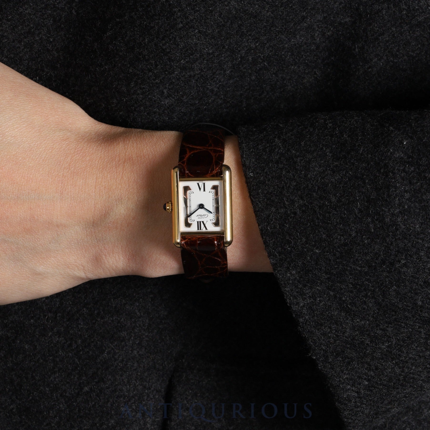 Cartier Must Tank SM W1006354 / 5057001 Quartz Cal.057 Leather Genuine Buckle (GP) Trinity Dial Overhauled