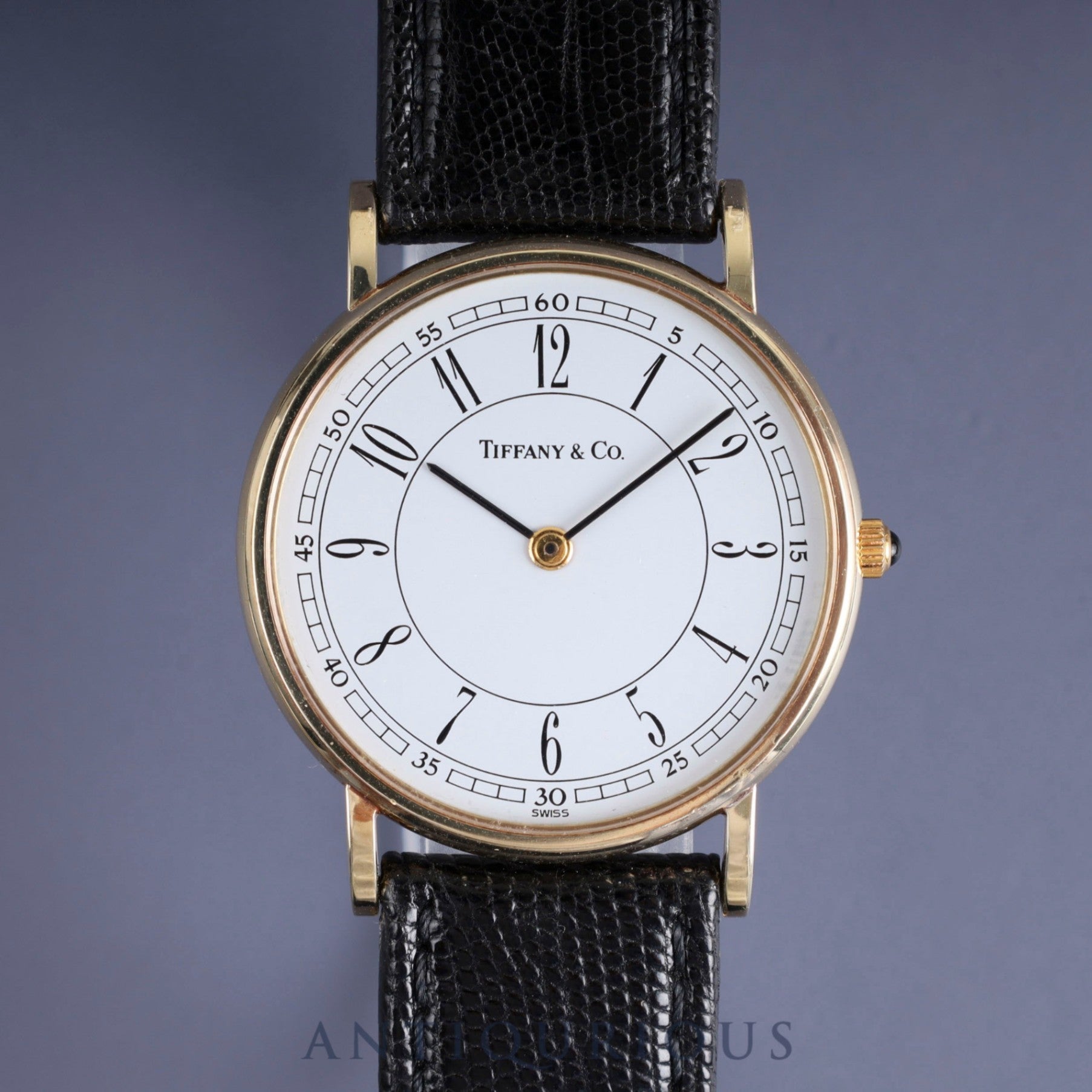 ティファニー ラウンドクラシック クォーツ Cal.ETA255.441 14K 革 社外尾錠(GP) ホワイトアラビア文字盤 オーバーホール済み