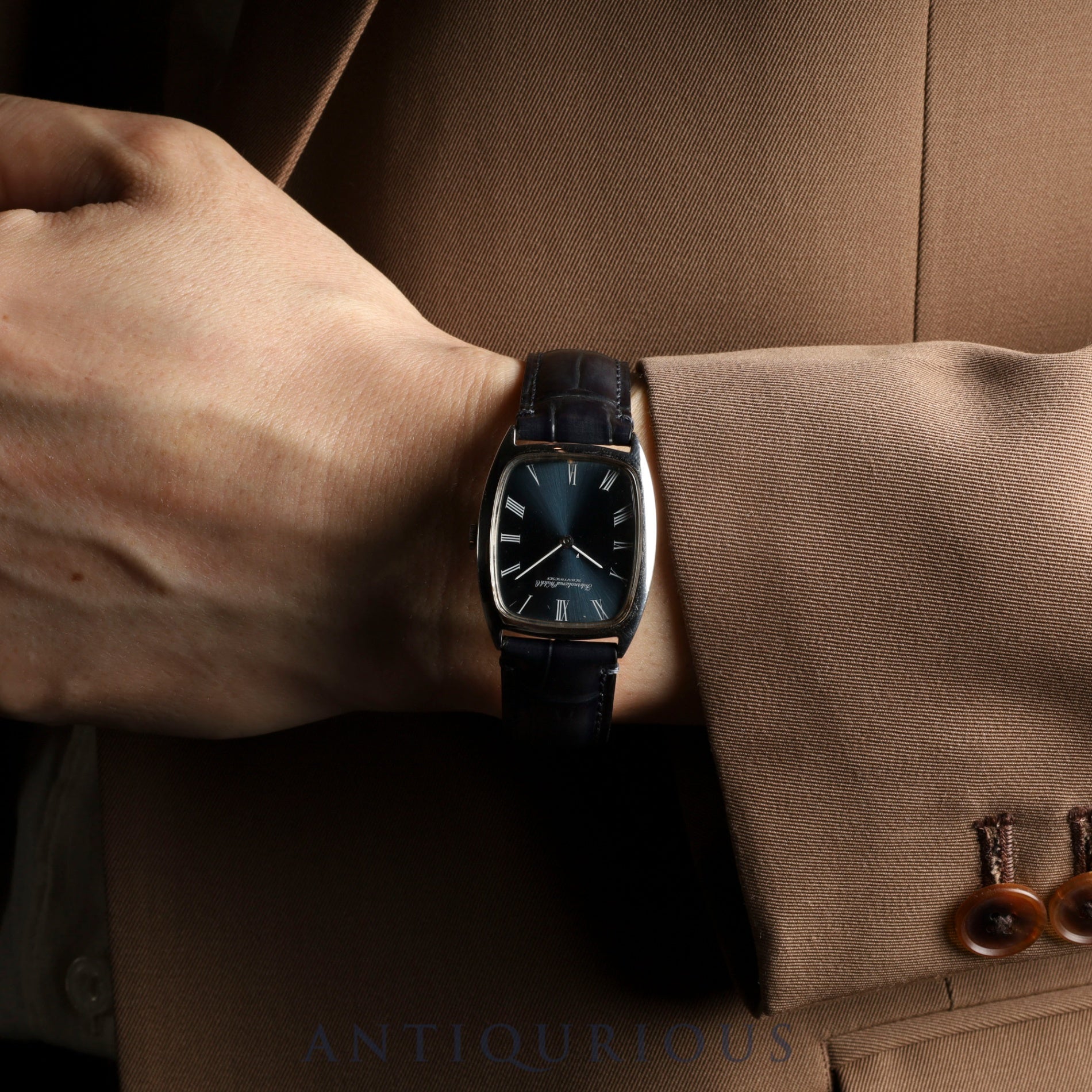 IWC Old Inter Schauhausen 2582 Manual Winding Caliber 423 Stainless Steel Leather Strap with Aftermarket Buckle, Blue Roman Dial, Overhauled