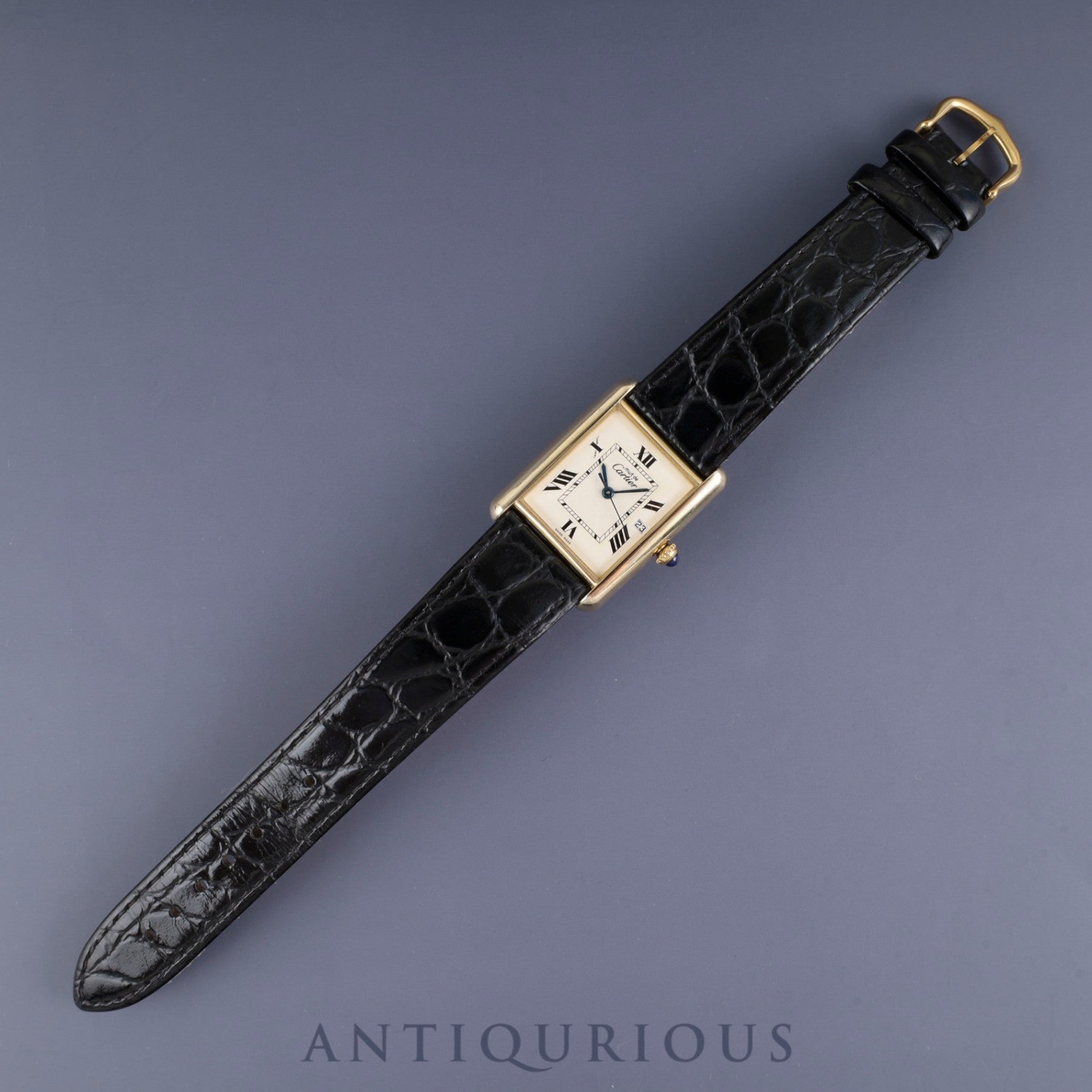 カルティエ マストタンク GM(XL) 2413 クォーツ Cal.87 SV925 革 純正尾錠(GP) ホワイト飛びローマン文字盤 オーバーホール済み