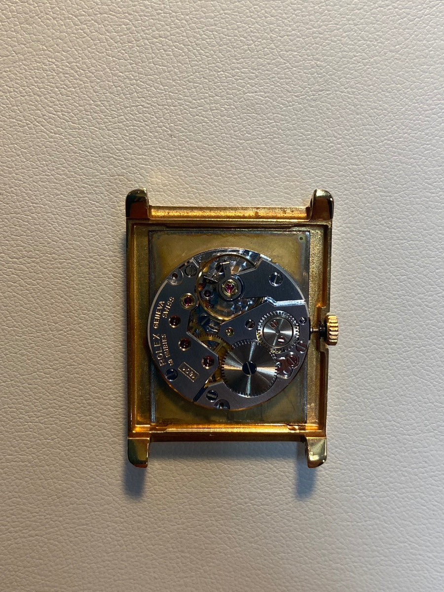 Rolex Cellini 4105 Manual winding Cal.1601 YG Leather Genuine buckle (GP) Gold Roman dial 4th series (1975) Overhauled