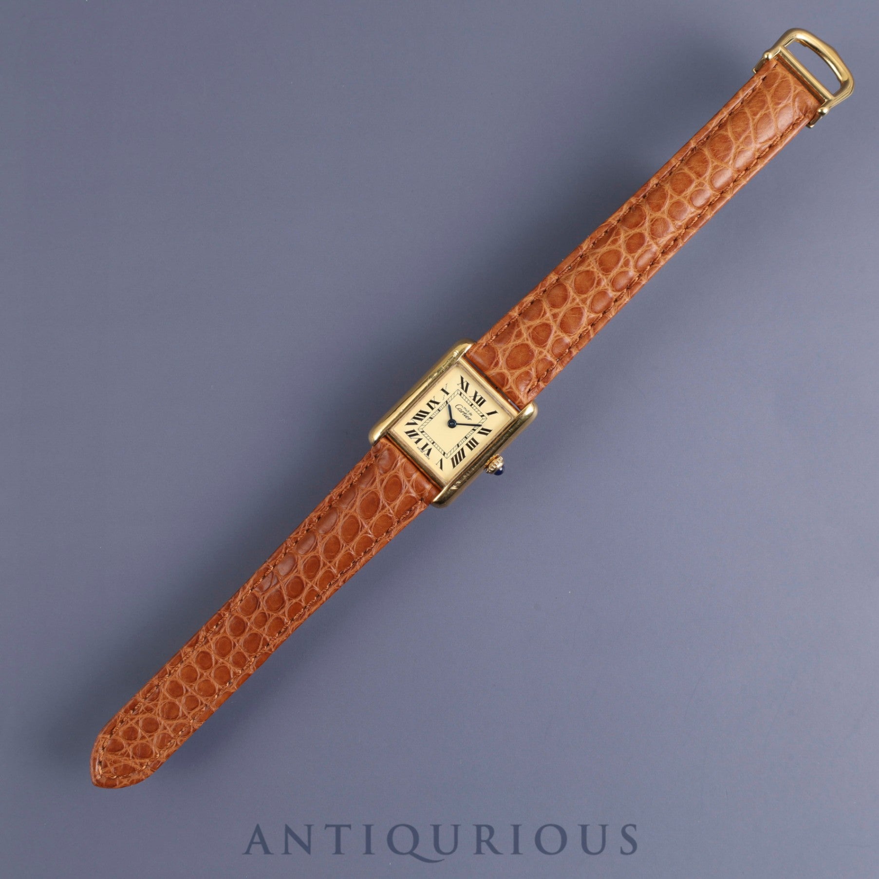 Cartier Must Tank MM 2415 Quartz Cal.057 SV925 Leather Genuine D Buckle (GP) Ivory Roman Dial Overhauled and Finished to Like New