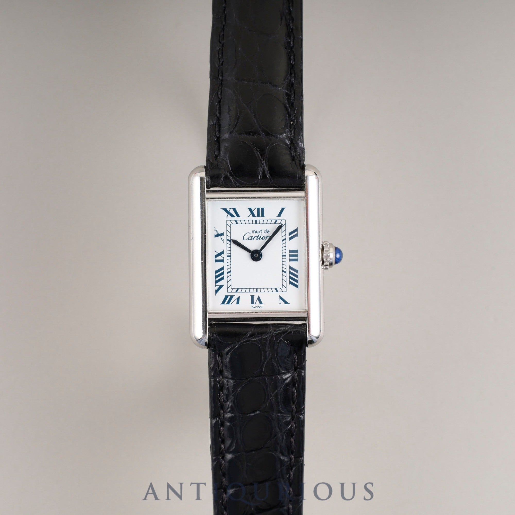 Cartier Must Tank SM W1001565 / 1614 Quartz Caliber 057 SV925 Leather Strap with Genuine D-Buckle (Stainless Steel) White Roman Dial Overhauled