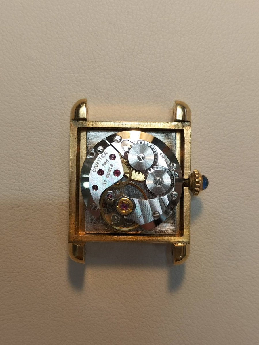 Cartier Must Tank SM Manual Winding Caliber 78-1 SV925 Leather Strap with Genuine GP Buckle, Lapis Lazuli Dial (SWISS Marking), Overhauled