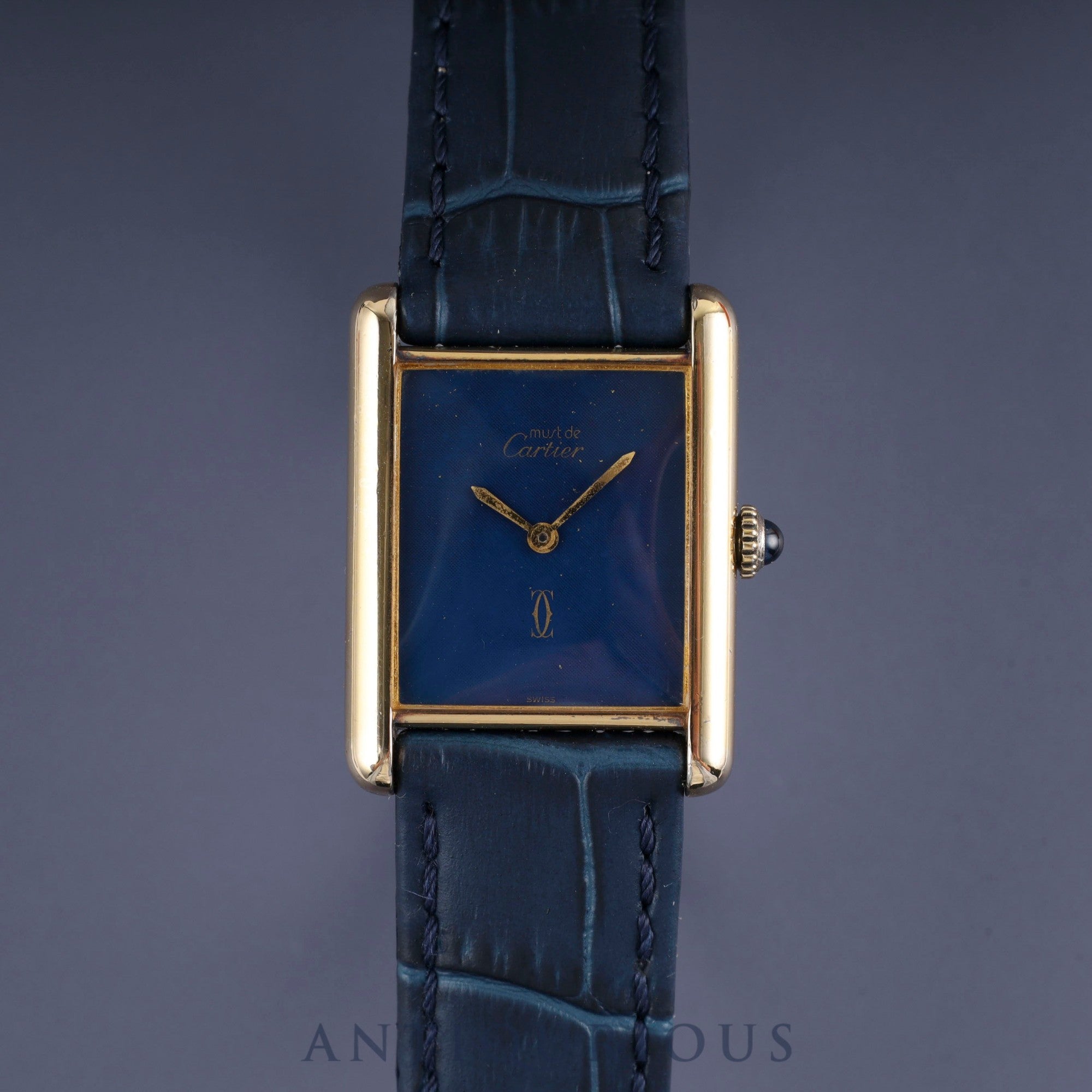 カルティエ マストタンク LM 手巻き Cal.-78-1 SV925 革 純正尾錠(GP)ラピスラズリ文字盤 オーバーホール済み
