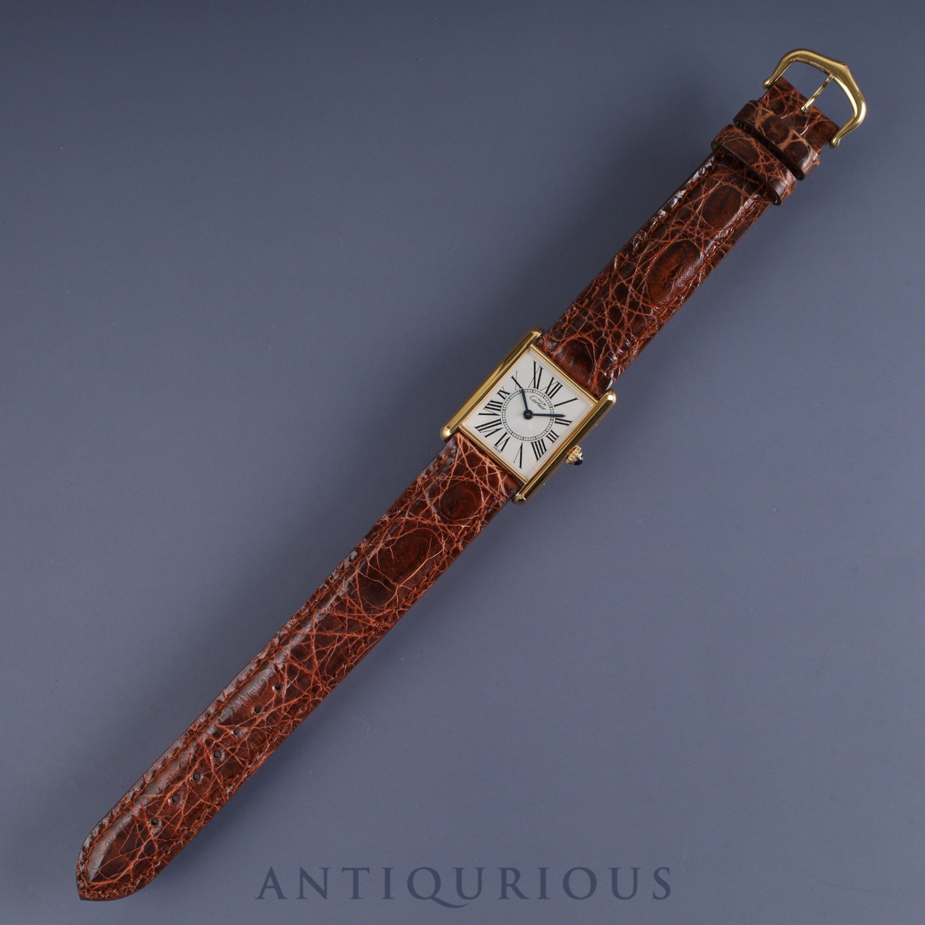 Cartier Must Tank LM 590005 Quartz SV925 Leather Genuine Buckle (GP) Opalan Dial Circa 1982-Circa 1995