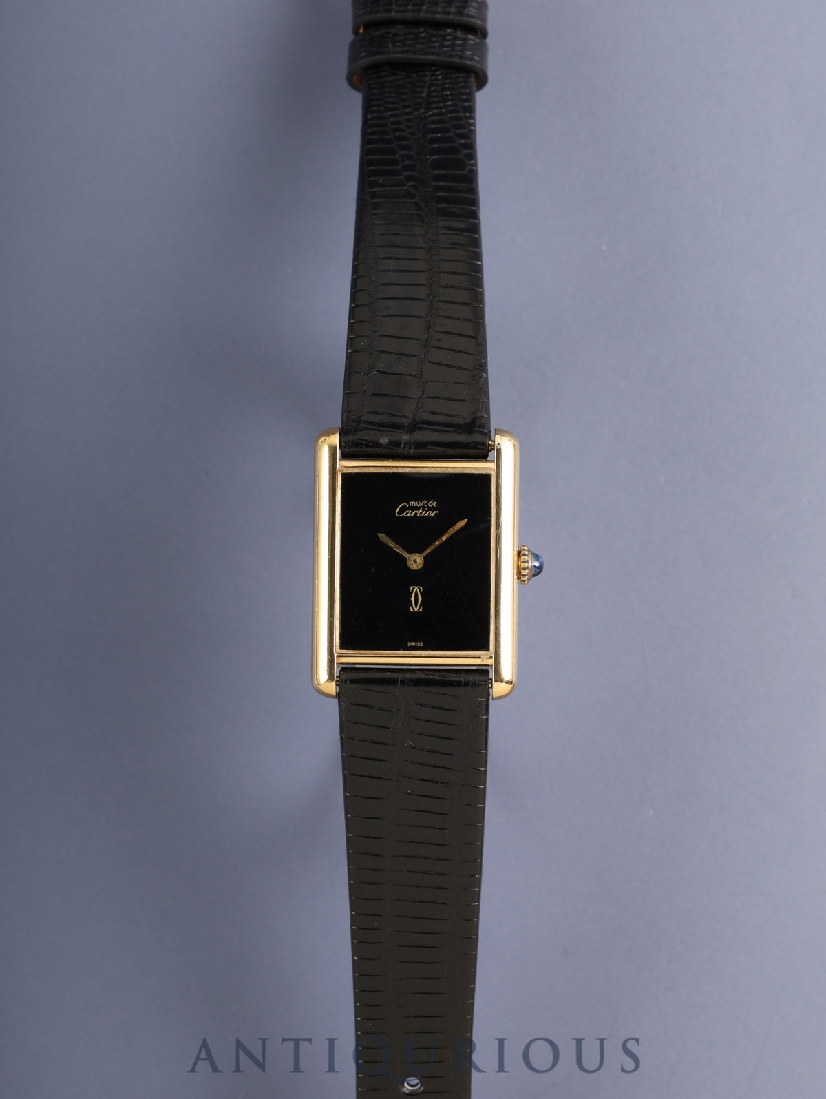 Cartier Must Tank LM Hand-wound Cal.78-1 SV925 Leather Genuine Pin Buckle (GP) Onyx Dial (SWISS marking) Overhauled