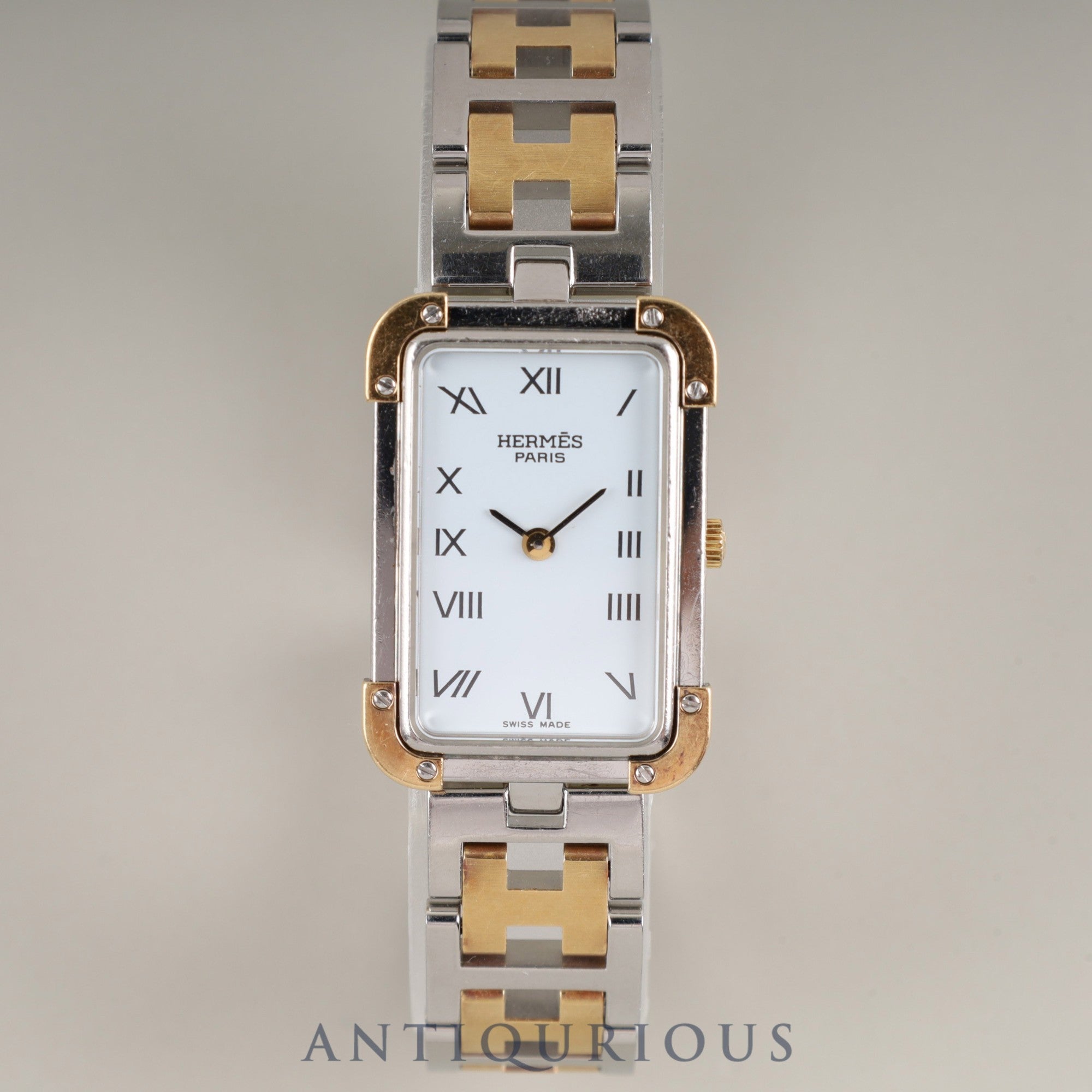 エルメス クロアジュール CR1.220 クォーツ Cal.976.001 SS/GP SS/GP ホワイト文字盤 箱 保証書(2000年) オーバーホール済み