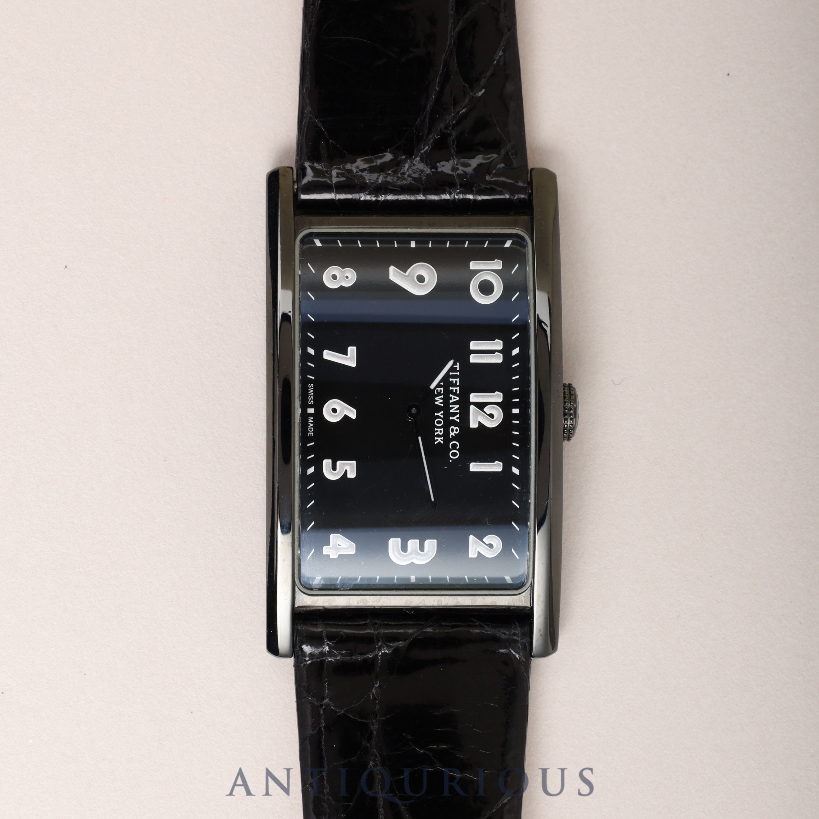 Tiffany East West 37447129 Quartz SS Leather Genuine Buckle (SS) Black Arabic Dial Box Instruction Manual