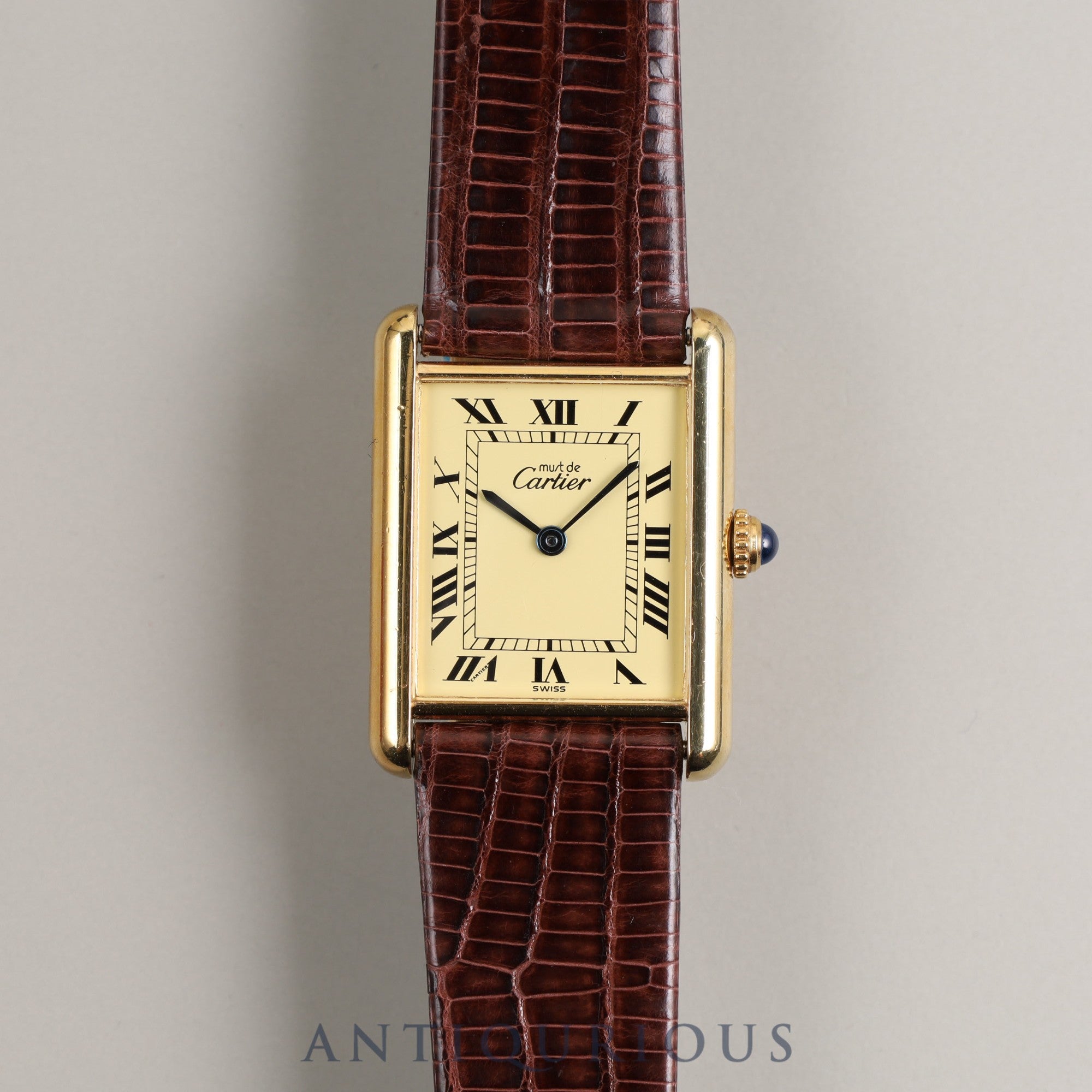 Cartier Must Tank LM QZ 590005 Cal.90 SV925 Leather Genuine Buckle (GP) Ivory Dial Box Warranty (1990) Overhauled