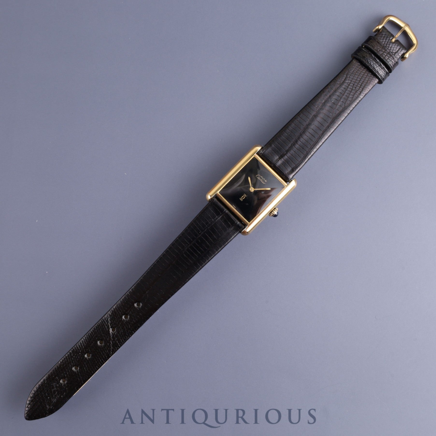 カルティエ マストタンク LM 手巻き Cal.78-1 SV925 革 純正尾錠(GP)ブラックオニキス文字盤 箱 オーバーホール済み