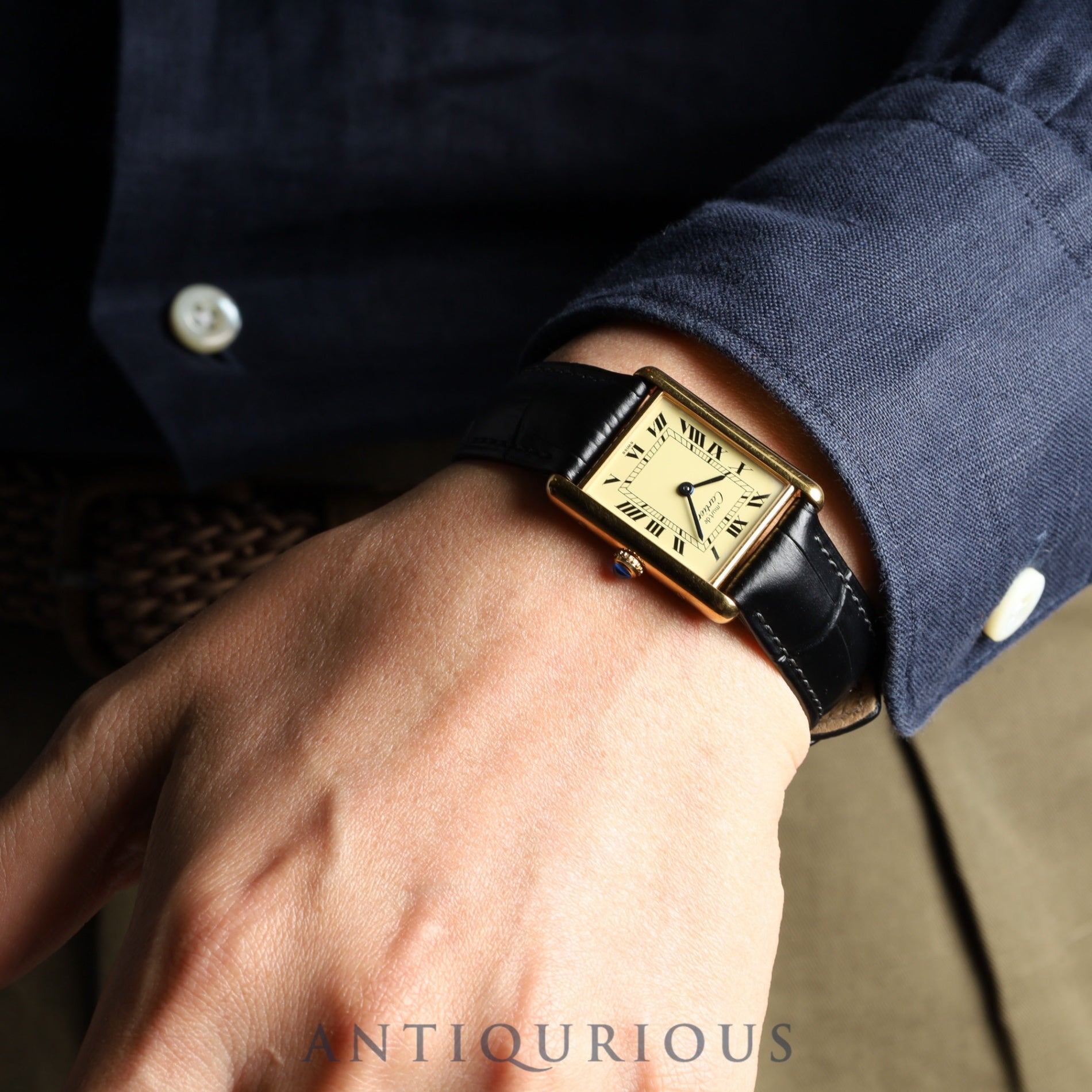 カルティエ マストタンク LM W1002753 / 590005 クォーツ Cal.90 SV925 革 純正尾錠(GP) アイボリーローマン文字盤 純正革ベルト オーバーホール済み