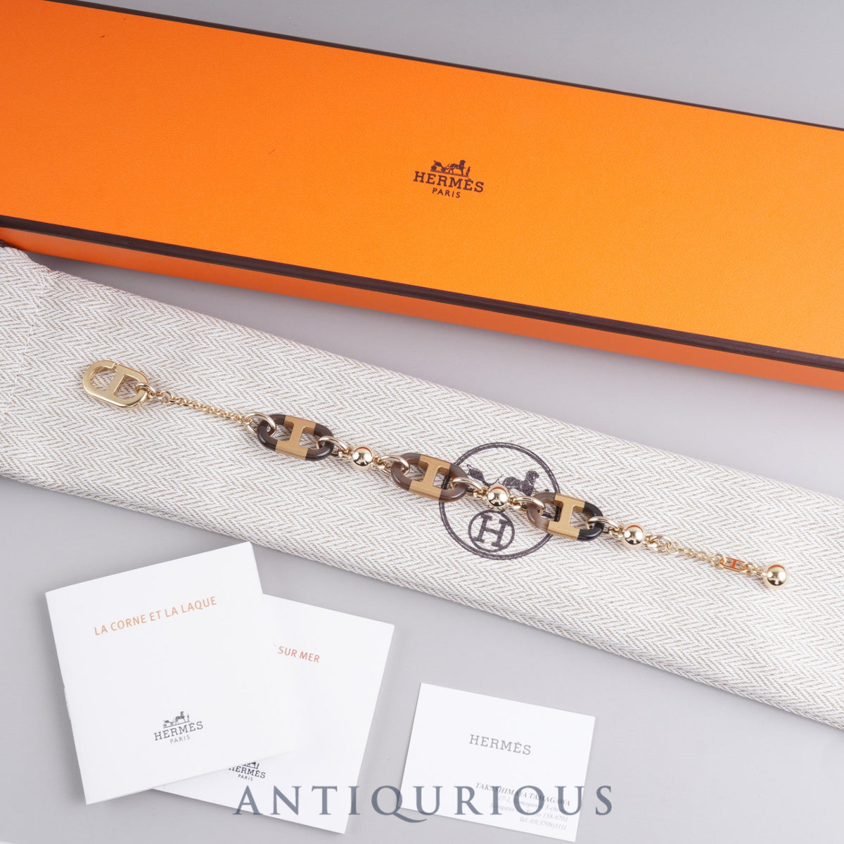 Hermès Sur Mer PM Buffalo Horn xGP T3 Bracelet, Box, Dust Bag, Booklet, Card, Wrist Size: Approx. 18cm