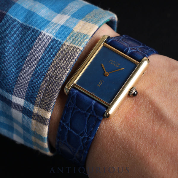 Cartier Must Tank LM Manual winding Cal.78-1 SV925 Leather Genuine buckle (GP) Lapis lazuli dial Overhauled