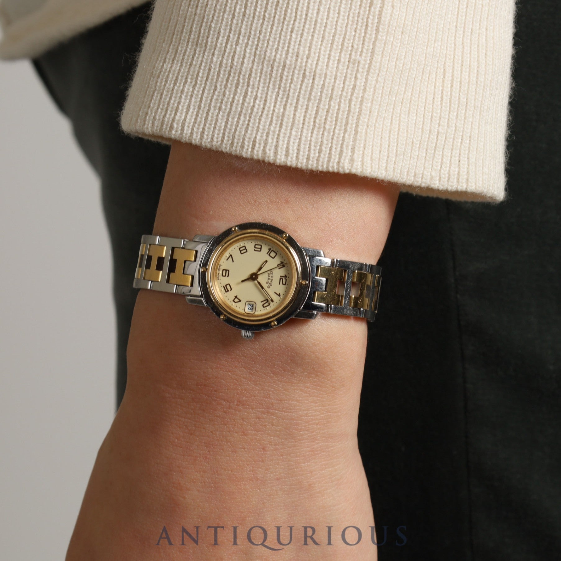 エルメス クリッパー CL4.220 クォーツ SS/GP アイボリー文字盤 24.0mm 保証書(無記名)オーバーホール済み