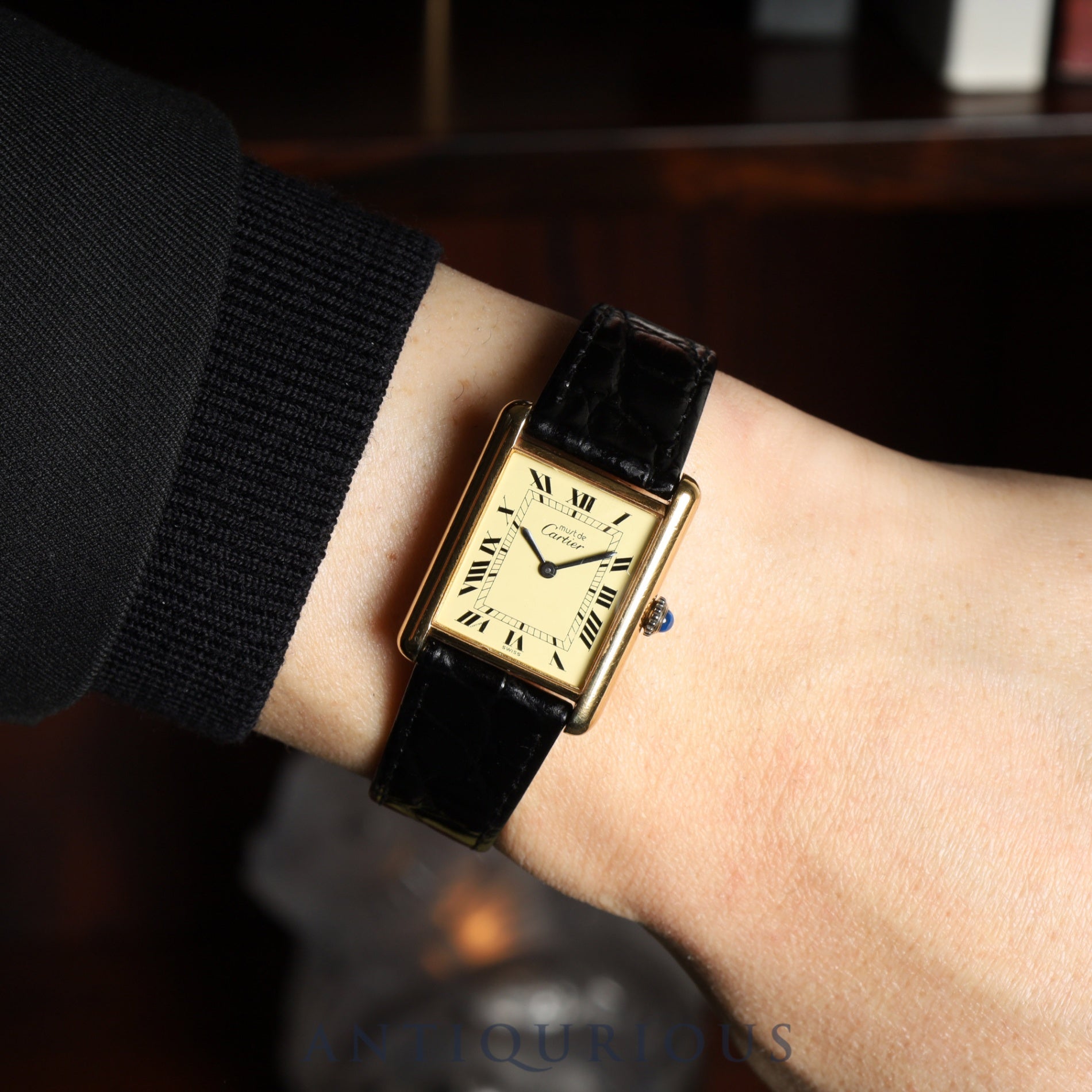 Cartier Must Tank LM Manual Winding Caliber - SV925 Leather Strap with Genuine GP Buckle, Ivory Roman Dial, Circa 1976-1981, Overhauled