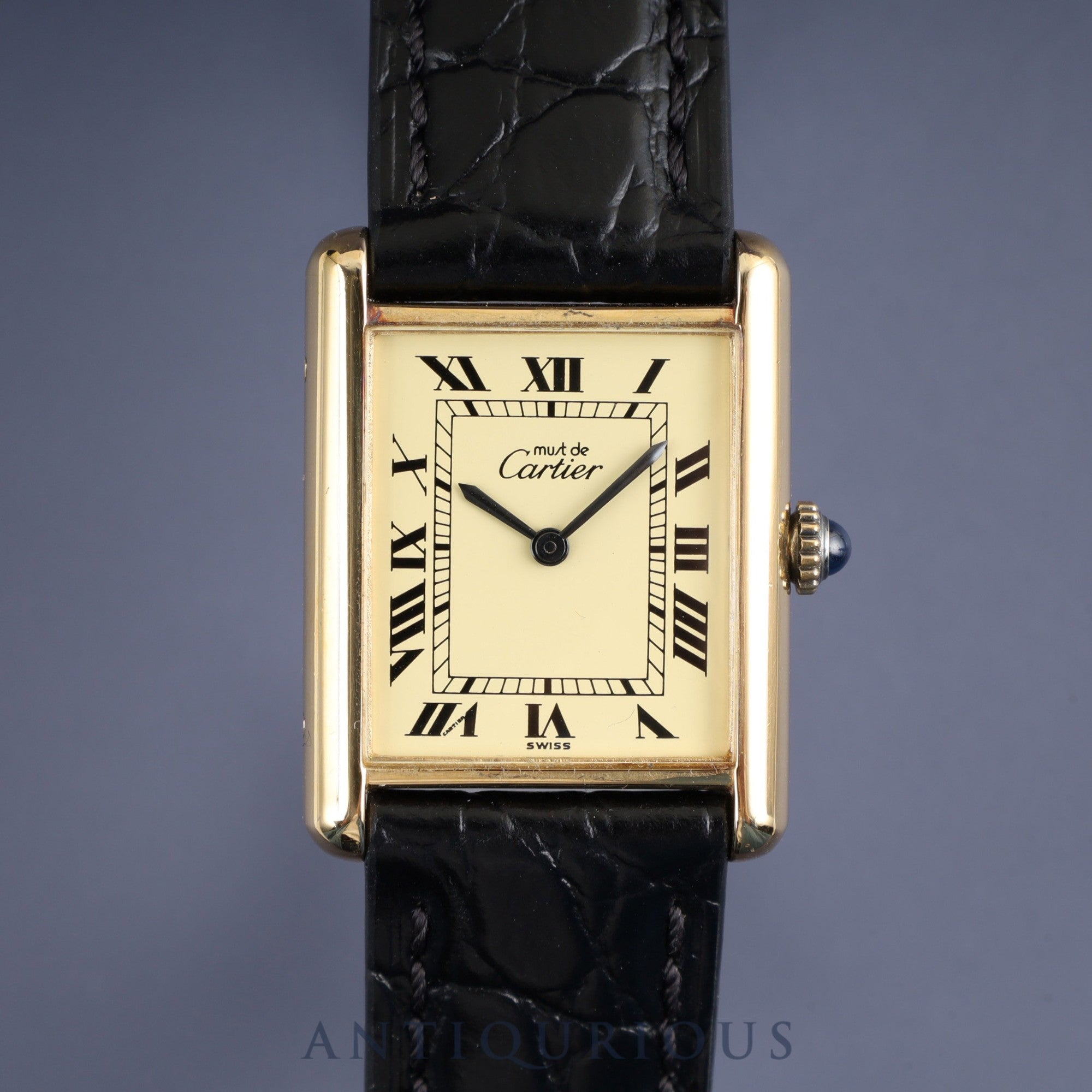 Cartier Must Tank LM Manual Winding SV925 Leather Watch with Genuine GP Buckle, Ivory Roman Dial, Overhauled