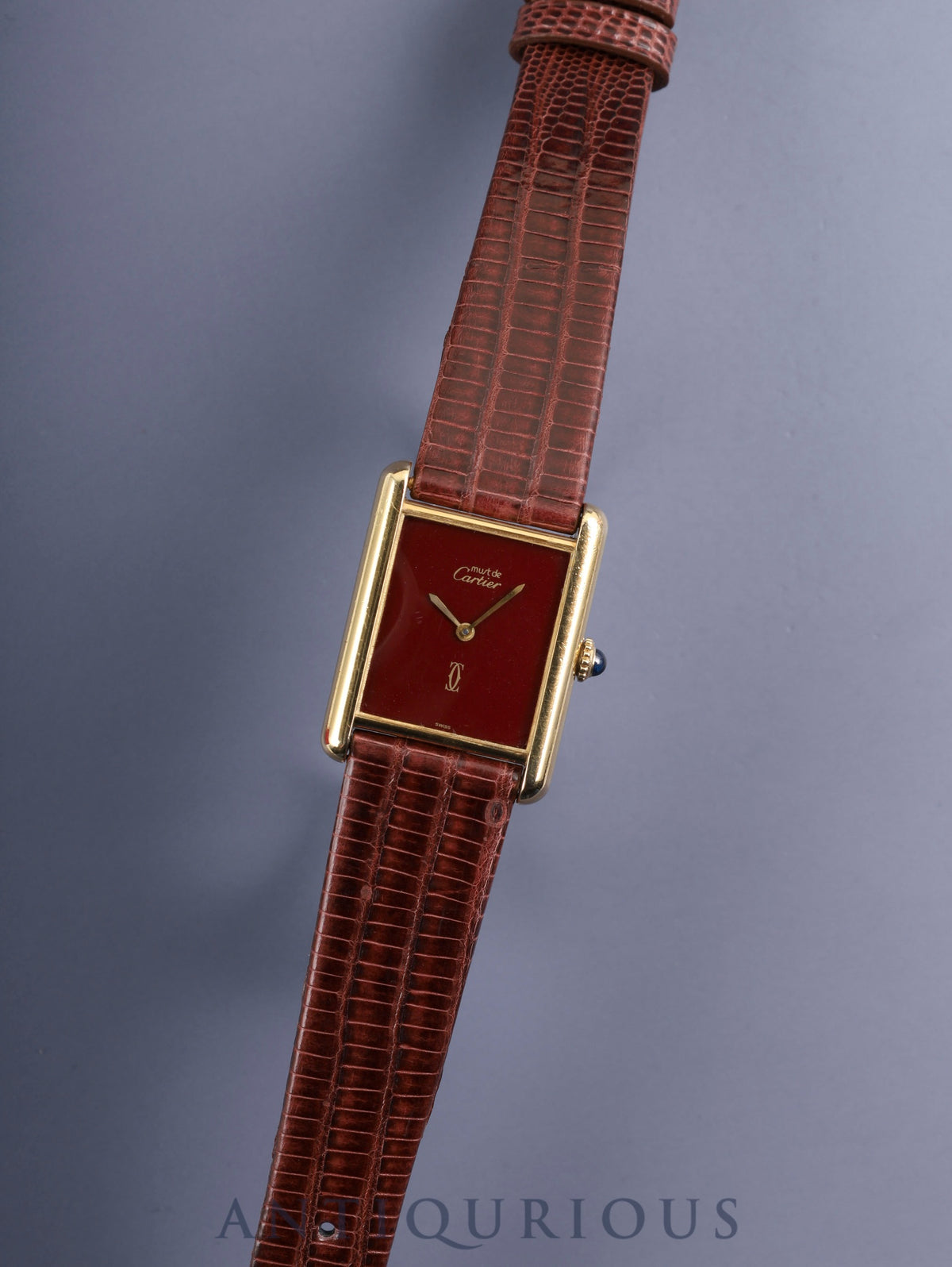 Cartier Must Tank LM Manual Winding Cal. 78-1 SV925 Leather Genuine Buckle (GP) Garnet Dial Bordeaux Dial (SWISS Marking) Box Overhauled