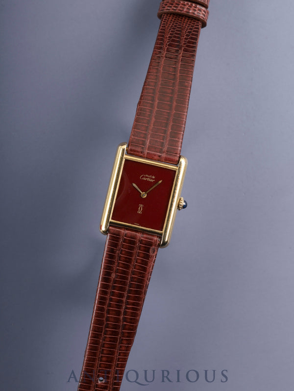 Cartier Must Tank LM Manual Winding Cal. 78-1 SV925 Leather Genuine Buckle (GP) Garnet Dial Bordeaux Dial (SWISS Marking) Box Overhauled