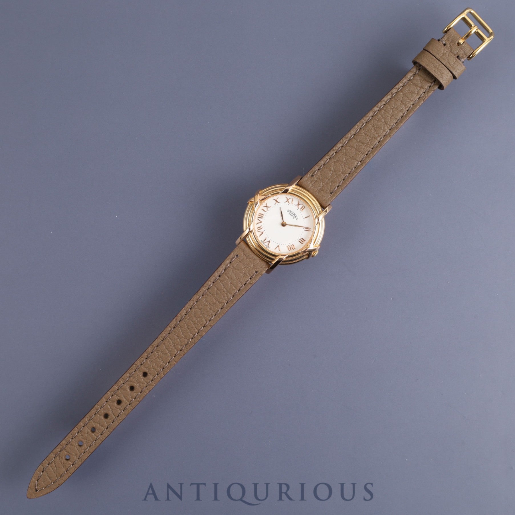 Hermes Ruban 06.32 Quartz Cal.976.001 YG Leather Genuine Buckle (GP) White Dial Overhauled