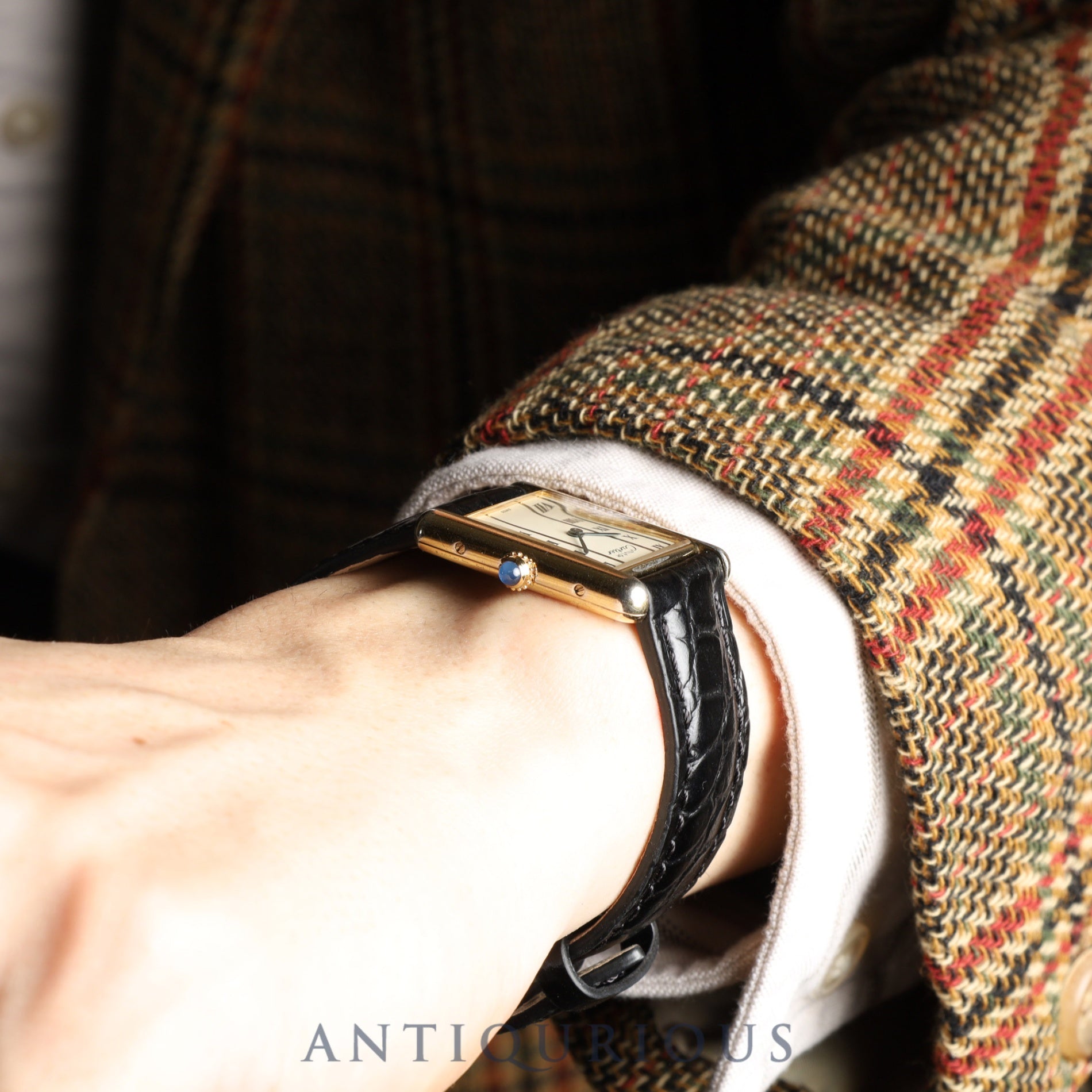 Cartier Must Tank LM 590005 Quartz Caliber 90 SV925 Leather Straight Roman Dial with Genuine GP Buckle, Overhauled