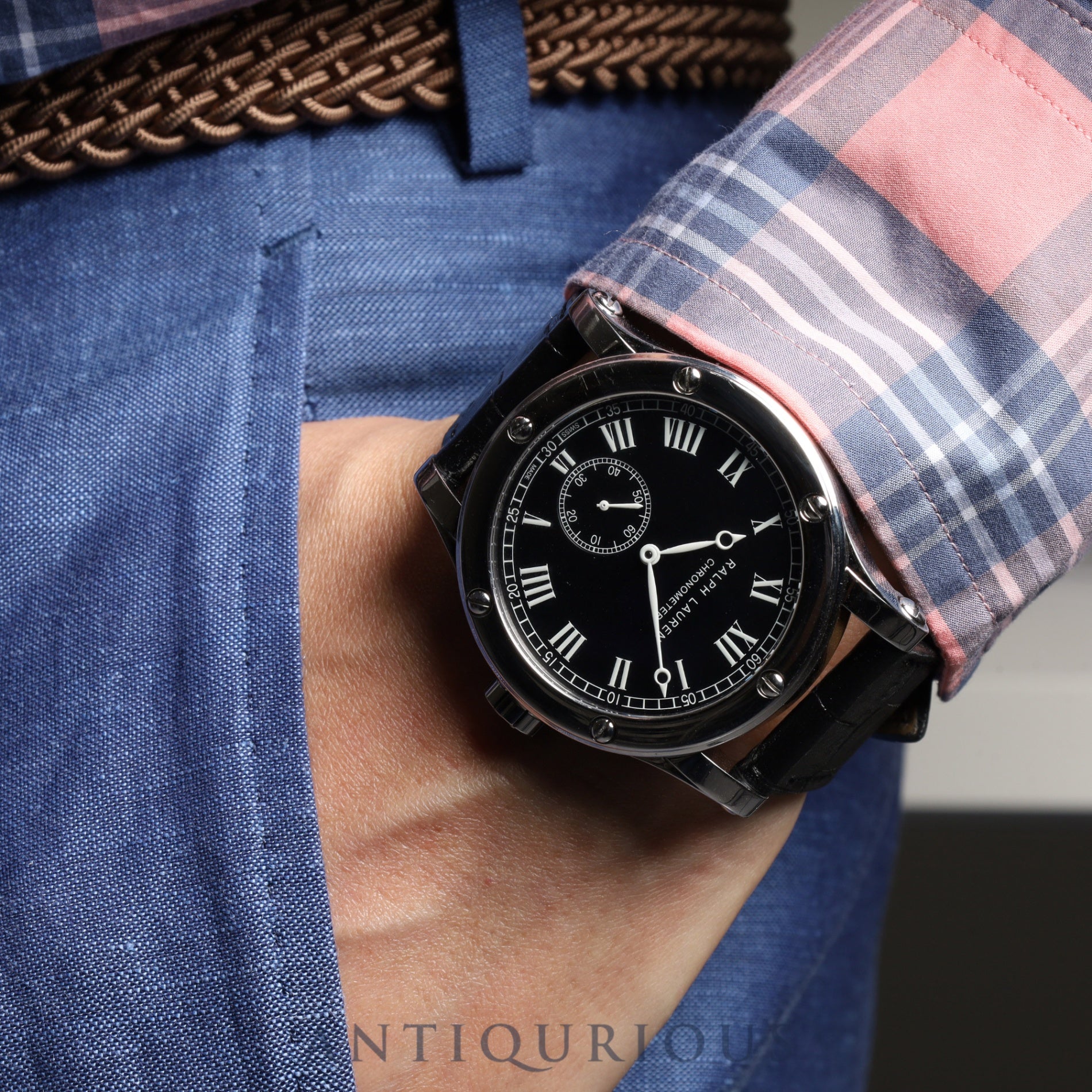 Ralph Lauren Sporting Classic Chronometer RLR0220706 / K02203 Automatic Cal.RL366 SS Leather Genuine Buckle (SS) Black Dial Genuine Replacement Belt Overhauled