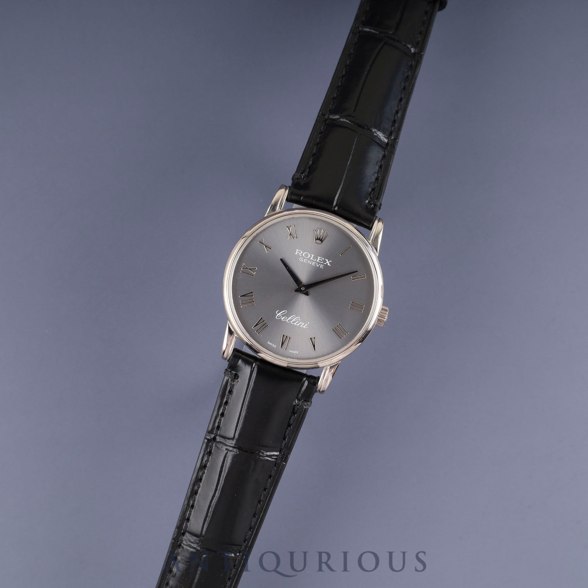 ロレックス チェリーニ 5116/9 手巻き Cal.1602 750 革 純正尾錠(750) グレーローマン文字盤 箱 保証書(2011年) オーバーホール済み