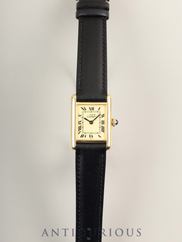 カルティエ マストタンク SM 手巻き Cal.78-1 SV925 革 純正ピンバックル(GP) アイボリーローマン文字盤(SWISS表記) オーバーホール済み