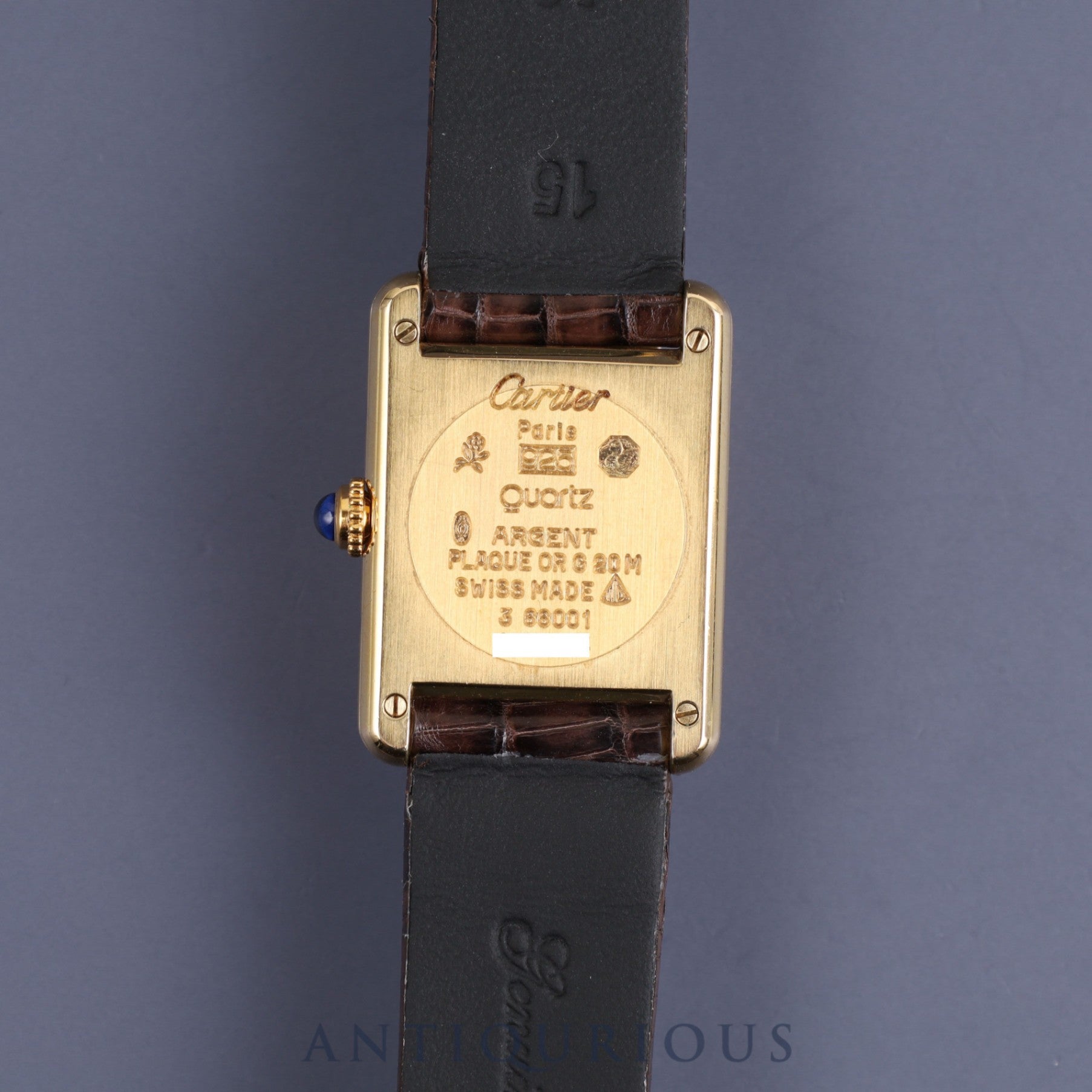 Cartier Must Tank SM 4919123 / 3 66001 Quartz Caliber 057 SV925 Leather Strap with Genuine GP Buckle, Square Trinity Dial, Box, Warranty Card, Overhauled