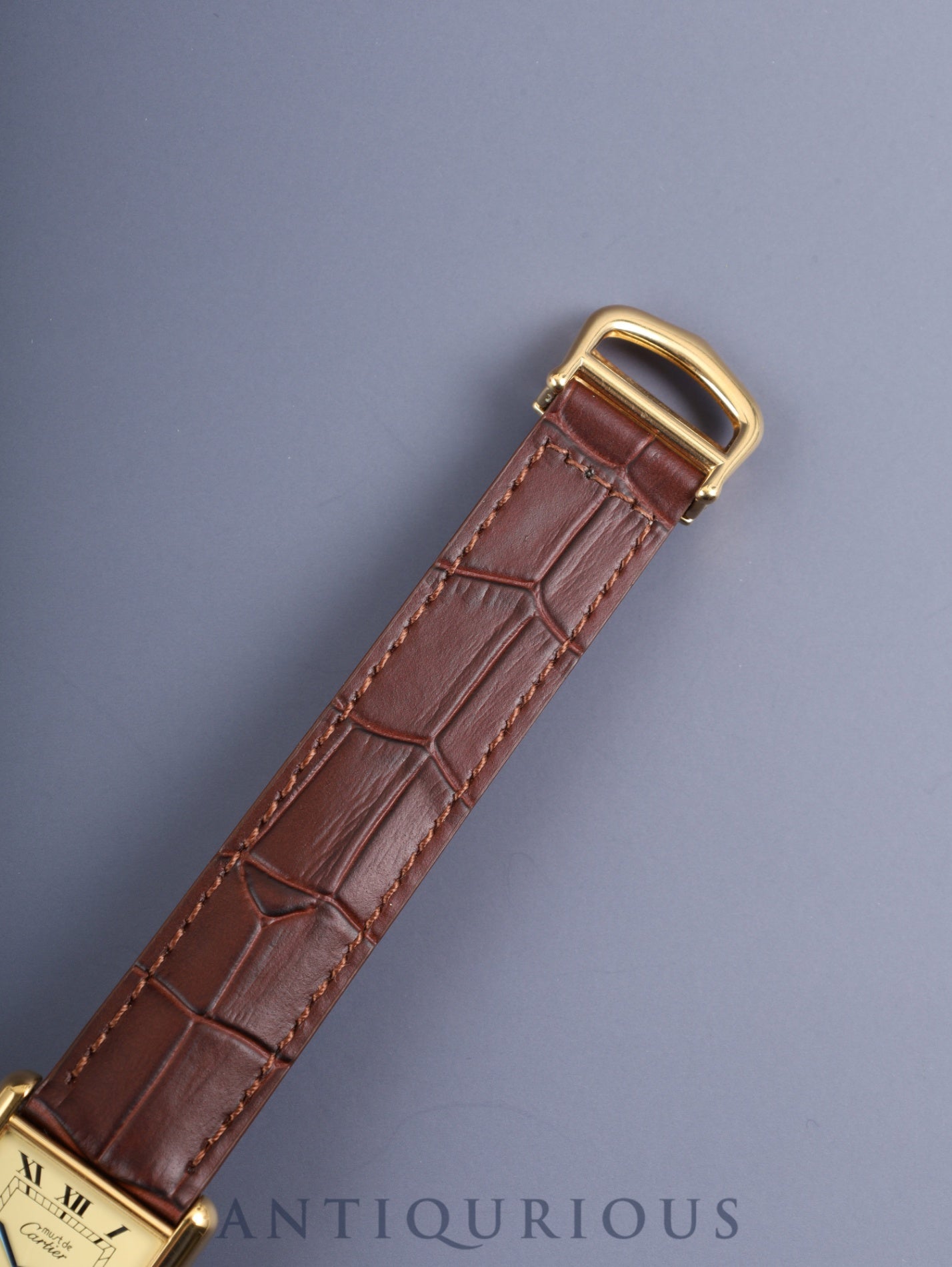 Cartier Must Tank LM W1002754 / 590005 Quartz Caliber 90 SV925 Leather Strap with Genuine D-buckle (GP) Ivory Roman Dial (SWISS Marking) Circa 1982-1995 Box Overhauled