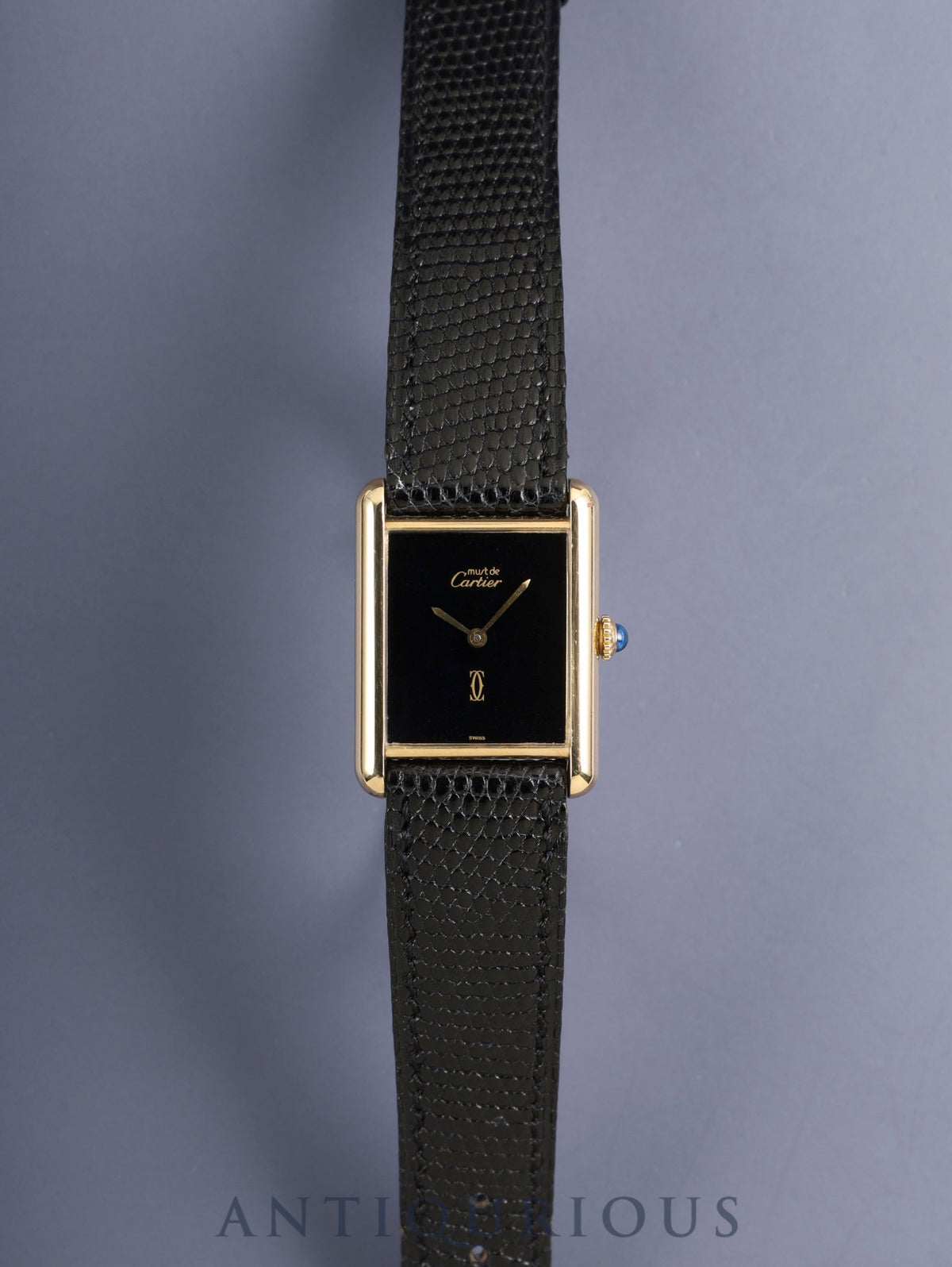 Cartier Must Tank LM Hand-wound Cal.78-1 SV925 Genuine Leather Strap Genuine Pin Buckle (GP) Onyx Dial (SWISS marking) Overhauled