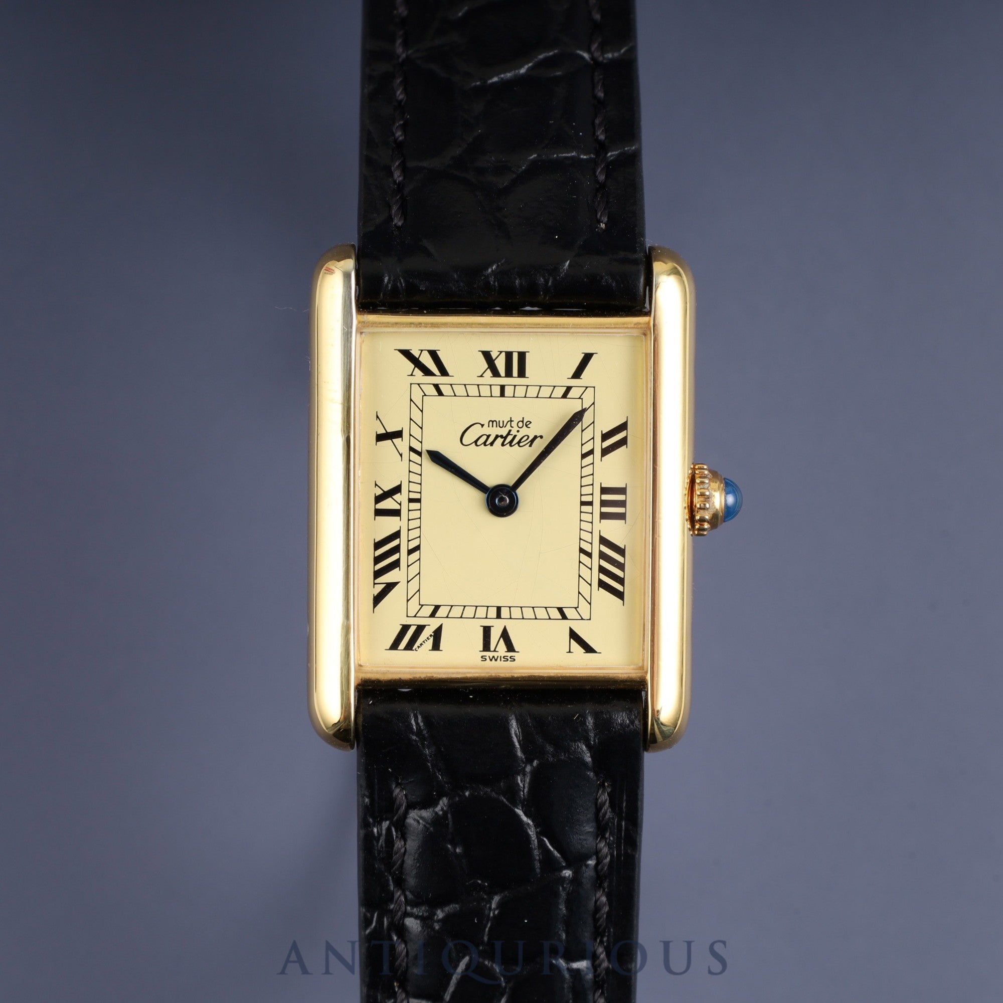 Cartier Must Tank LM 590005 Quartz Cal.90 SV925 Leather Genuine Buckle (GP) Ivory Roman Dial Overhauled and Finished to Like New