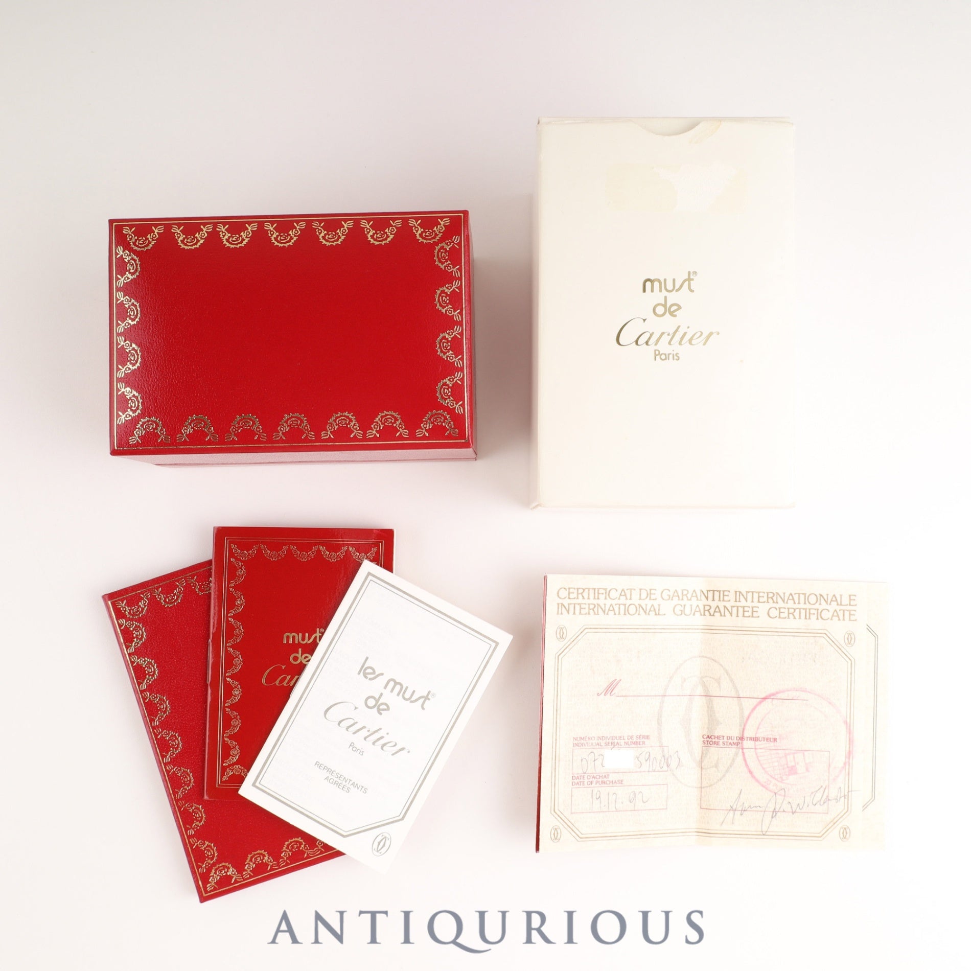 Cartier Must Vendôme VLC LM 590003 Quartz Caliber 90 SV925 Leather Strap with Genuine GP Buckle, Opalescent Dial, Box, Warranty Card (1992) and Booklet, Overhauled