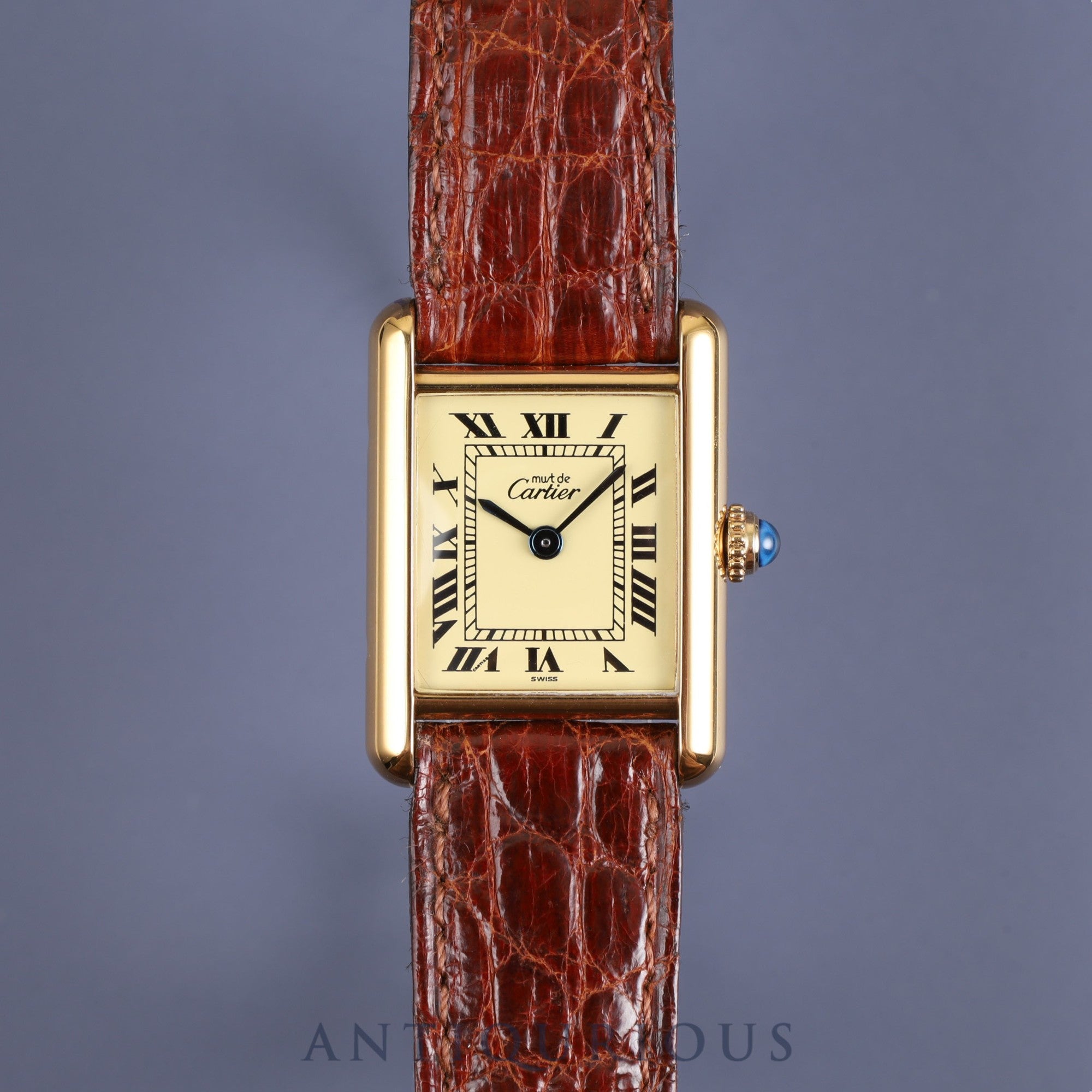 カルティエ マストタンク SM 5057001 クォーツ Cal.057 SV925 純正革ベルト 純正尾錠(GP)アイボリーローマン文字盤 1980年代半ば~1994年頃 オーバーホール済み