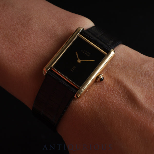 カルティエ マストタンク LM 手巻き Cal.78-1 SV925 革 純正尾錠(GP) オニキス文字盤 オーバーホール済み