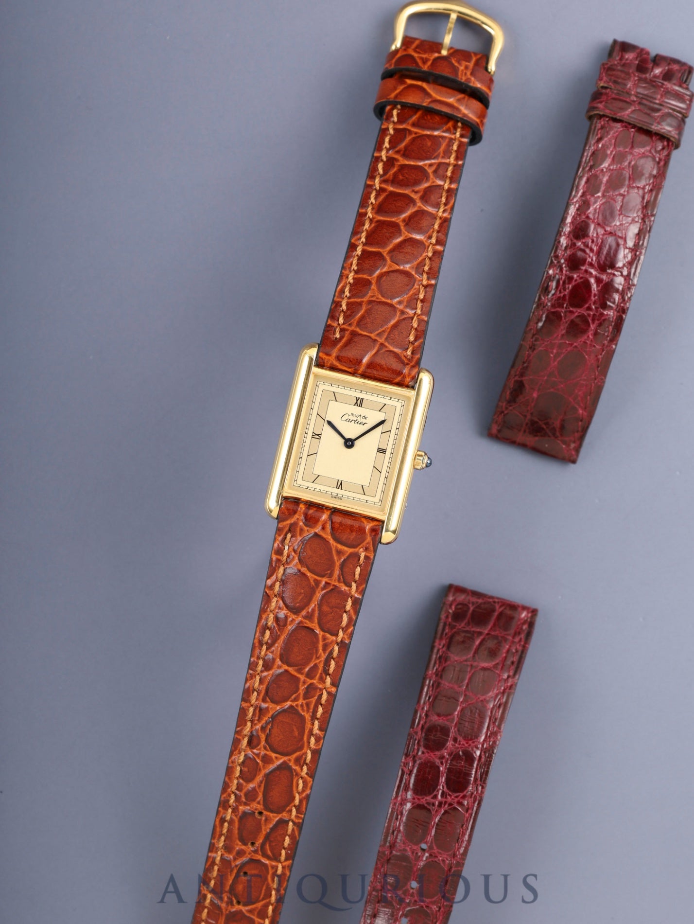 Cartier Must Tank LM 6 81006 Quartz Cal.859 SV925 Leather Original Pin Buckle (GP) Champagne Roman Numeral Dial (SWISS marking) With Original Leather Strap, Polished, Complete Service by Cartier Boutique