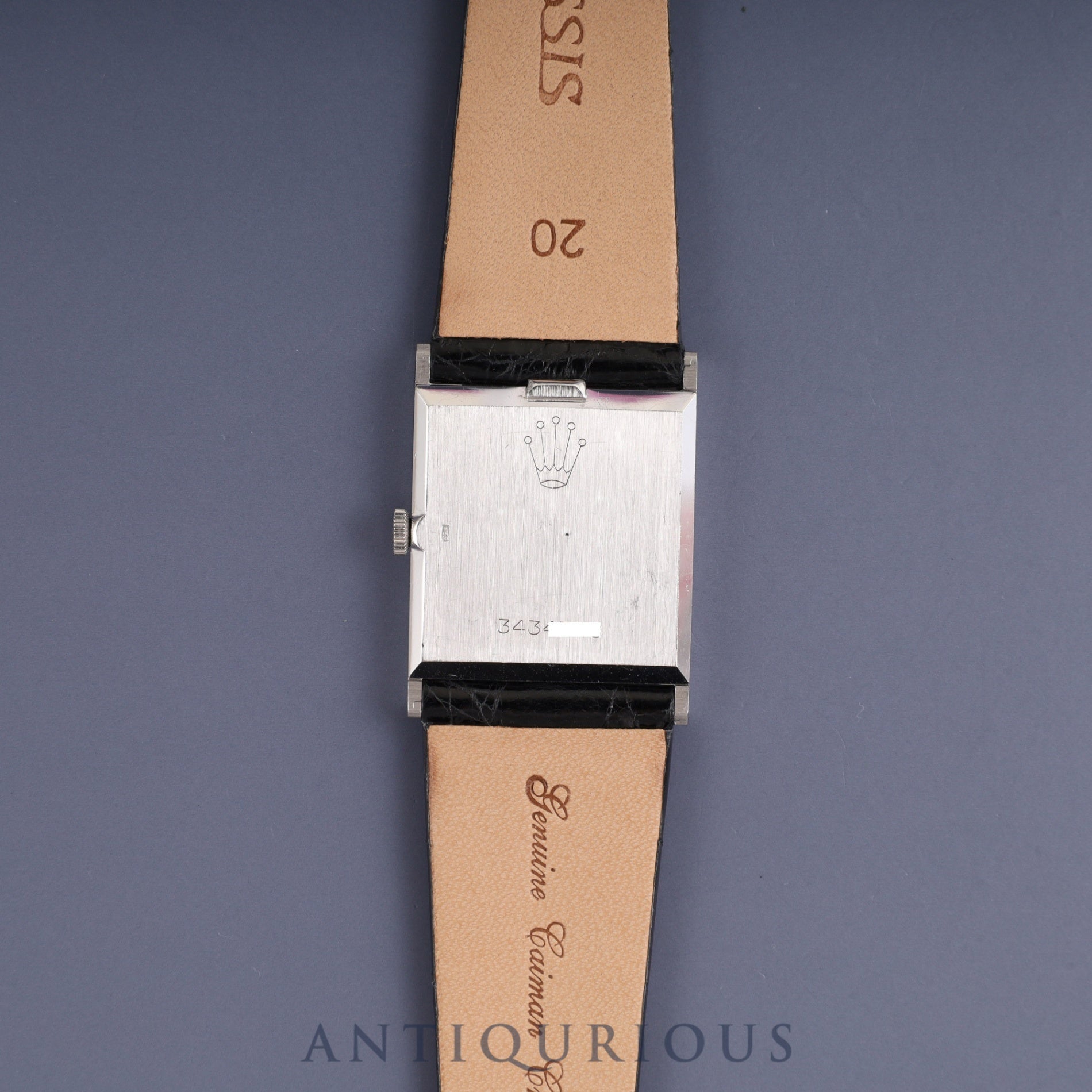 Rolex Cellini 4014 manual winding Cal. 1601 750 leather watch with genuine stainless steel buckle, blue dial, 22 x 29mm, 34th series (1971), genuine leather strap (shows signs of use), overhauled.