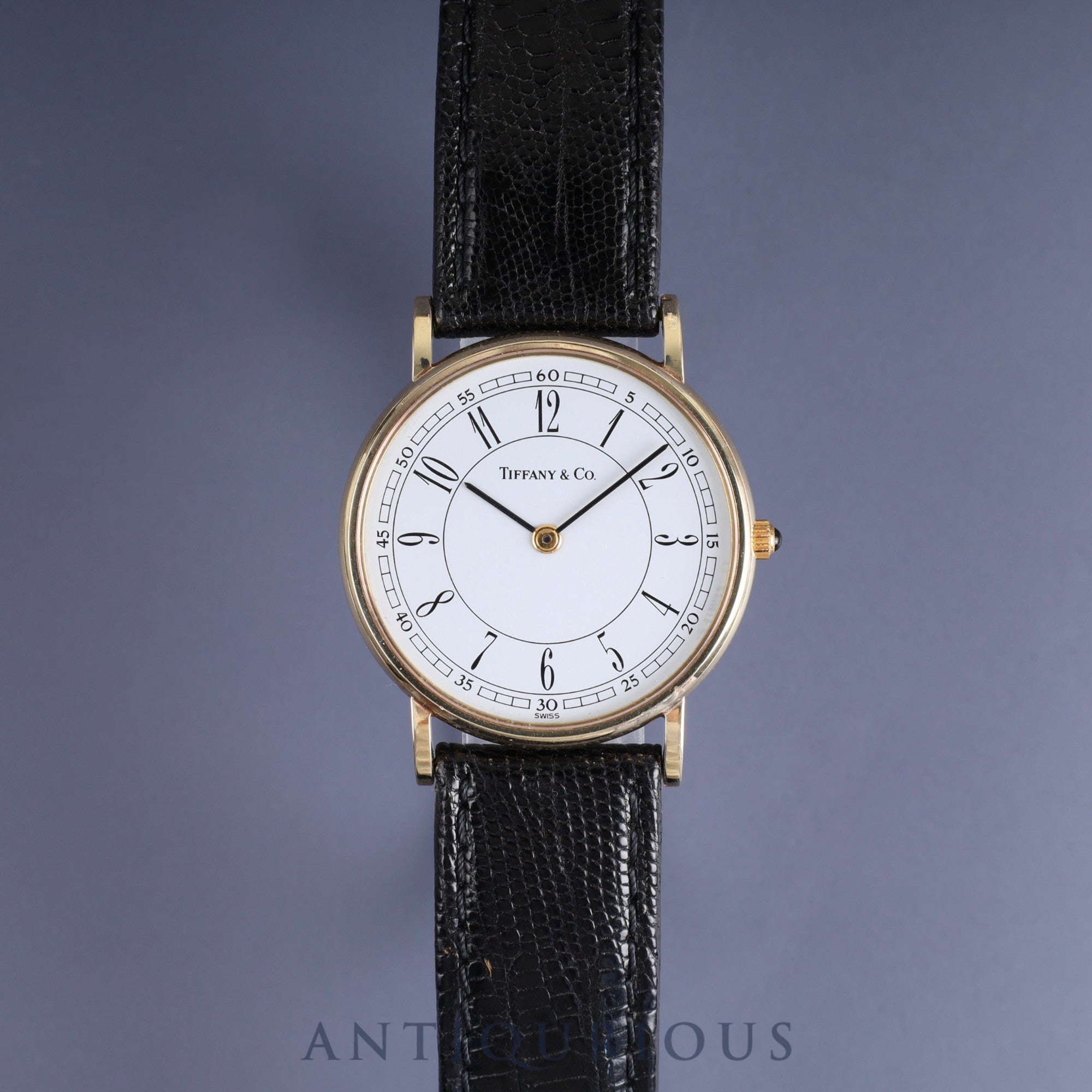 ティファニー ラウンドクラシック クォーツ Cal.ETA255.441 14K 革 社外尾錠(GP) ホワイトアラビア文字盤 オーバーホール済み