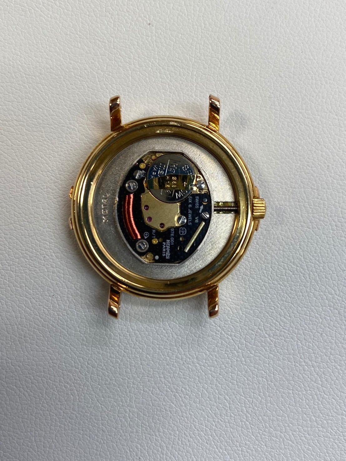 Hermes Ruban 06.32 Quartz Cal.976.001 YG Leather Genuine Buckle (GP) White Dial Overhauled