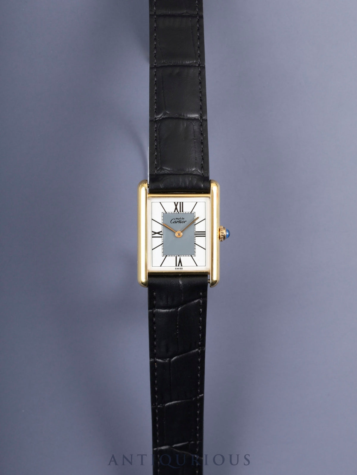 Cartier Must Tank LM 590005 Quartz Caliber 90 SV925 Leather Strap with Genuine D-Buckle (GP) Gray Roman Dial with Swiss Markings, Overhauled and Finished to Look Like New