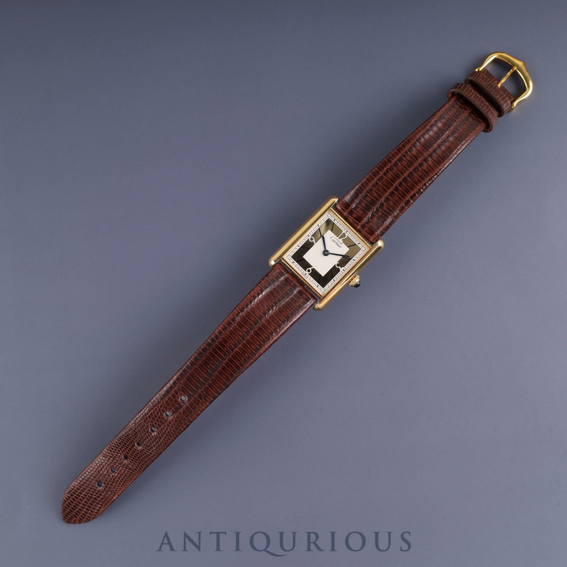 カルティエ マストタンク LM 500本限定 1615 クォーツ Cal.90 SV925 革 純正尾錠(GP) ゴールドセクター文字盤 オーバーホール済み