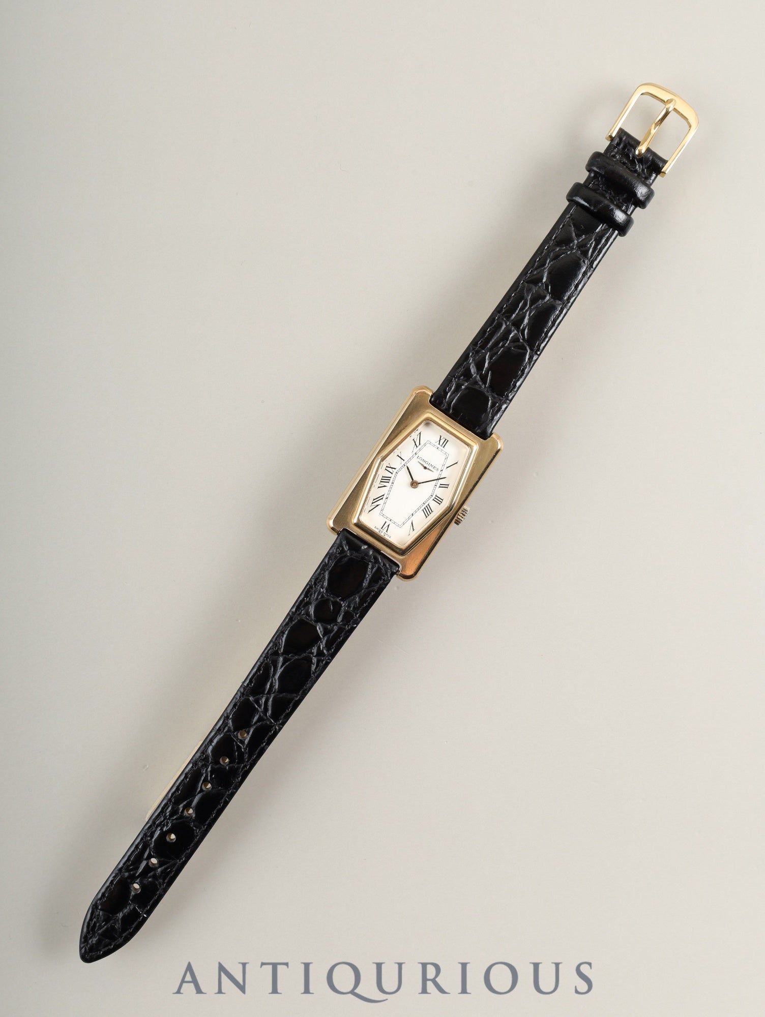 ロンジン レクタンギュラー クォーツ Cal.5602 SS/GP 革 社外尾錠(GP)ホワイト文字盤 オーバーホール済み