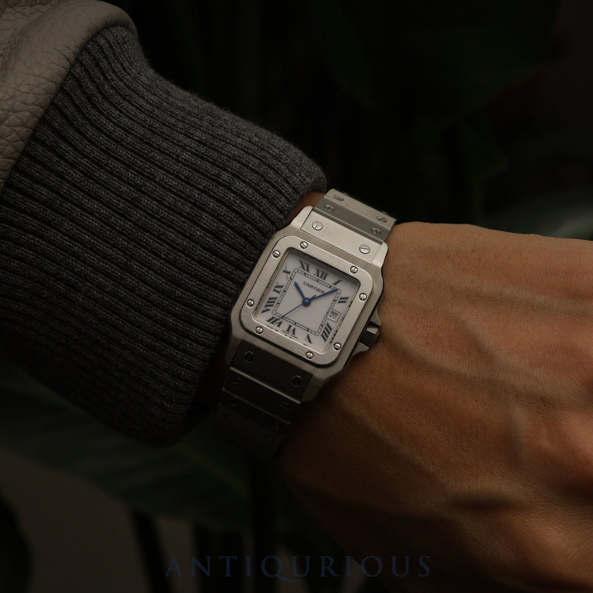 Cartier Santos Calée LM 81036188 / 1553 Automatic, Stainless Steel, White Roman Dial, Completely Serviced and Replaced with Middle Case at a Cartier Boutique
